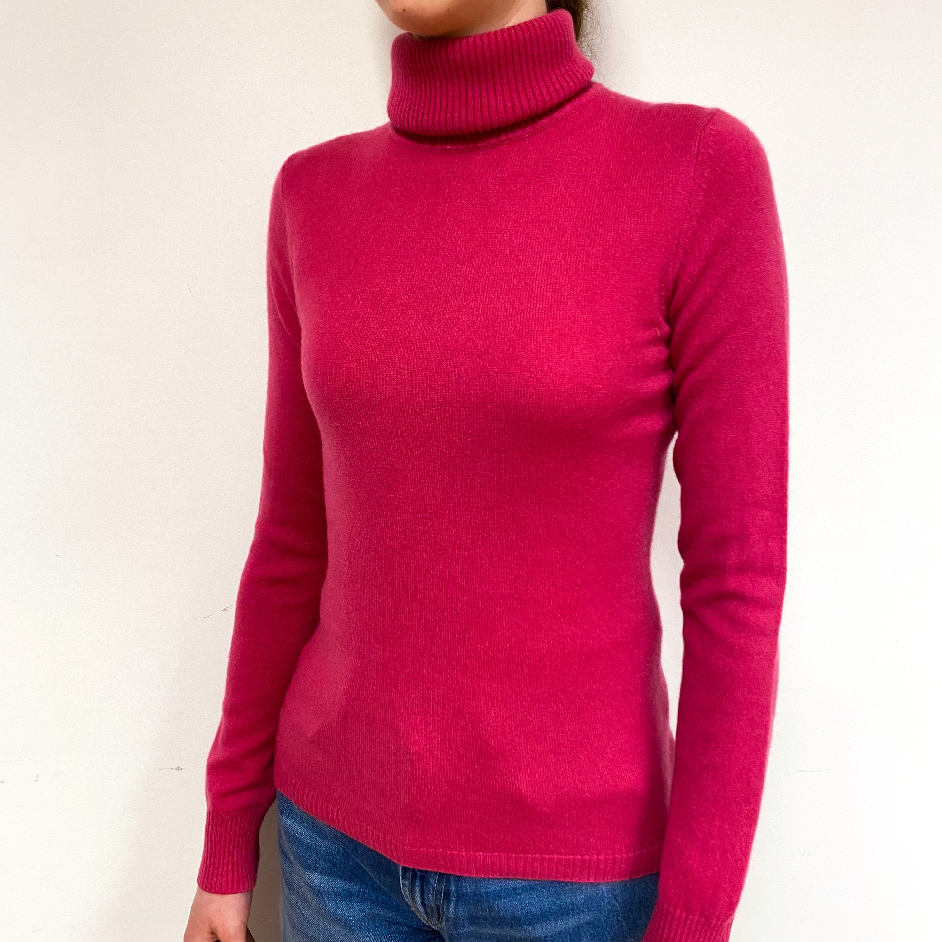Raspberry Pink Cashmere Polo Neck Jumper Extra Small