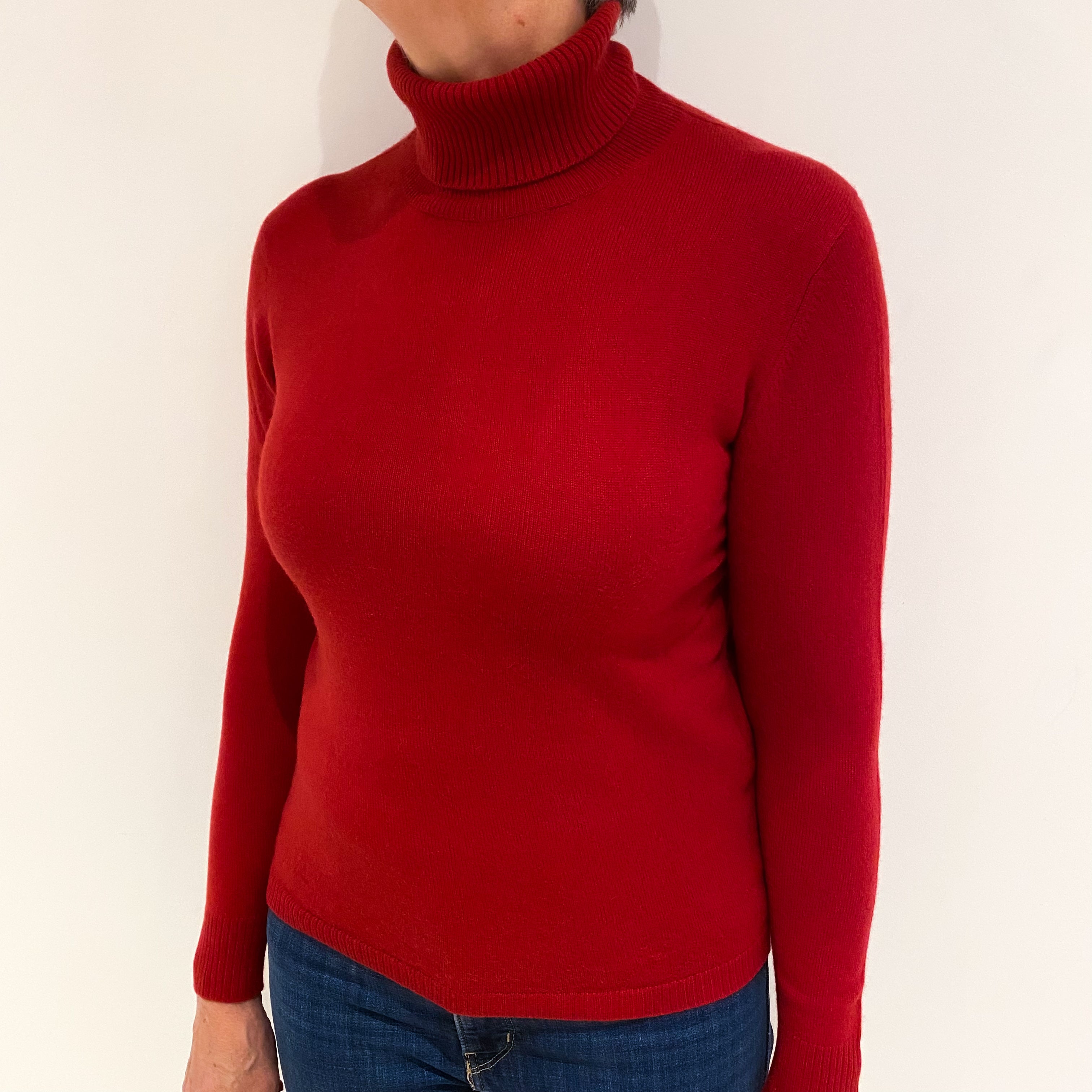 Crimson Red Cashmere Polo Neck Jumper Medium