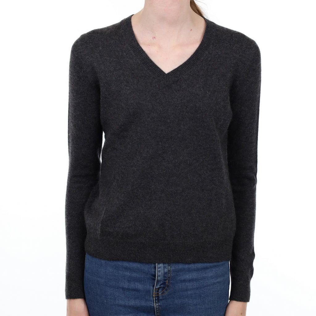 Slate Grey Cashmere V Neck Jumper Extra Small