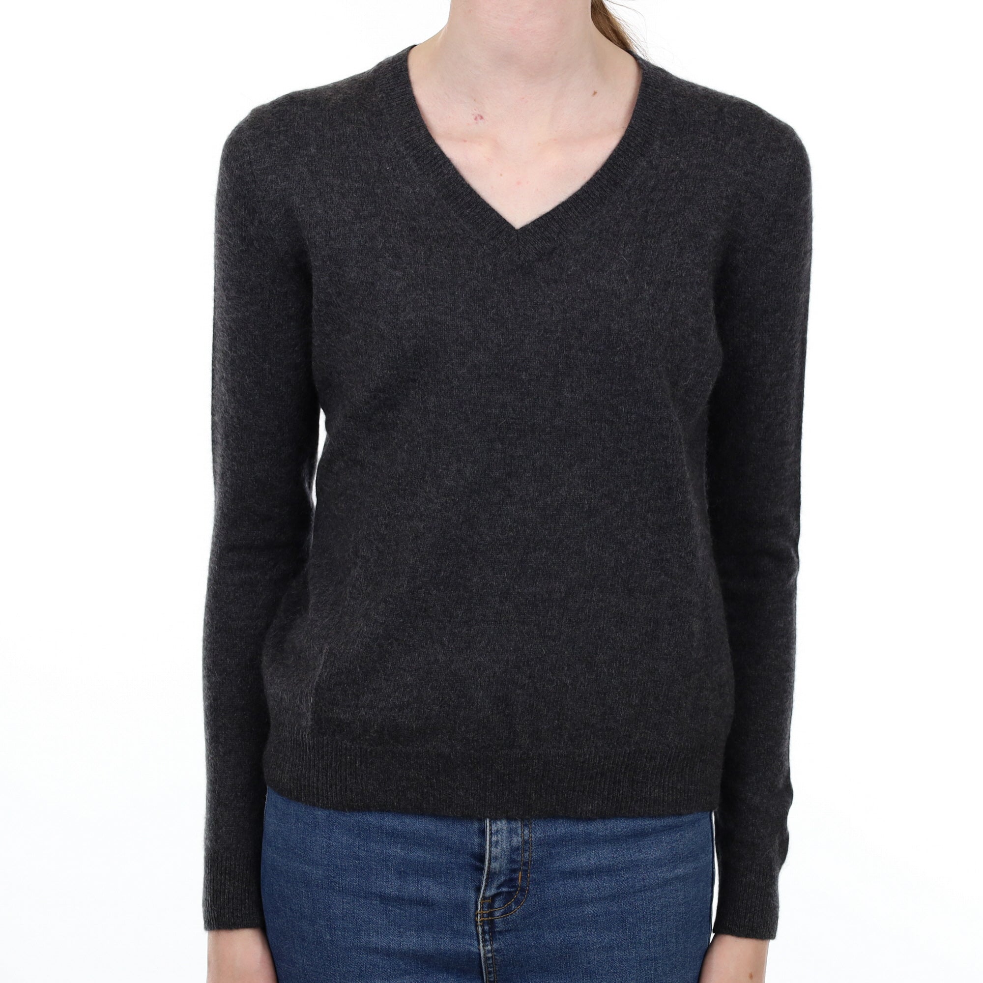 Slate Grey Cashmere V Neck Jumper Extra Small