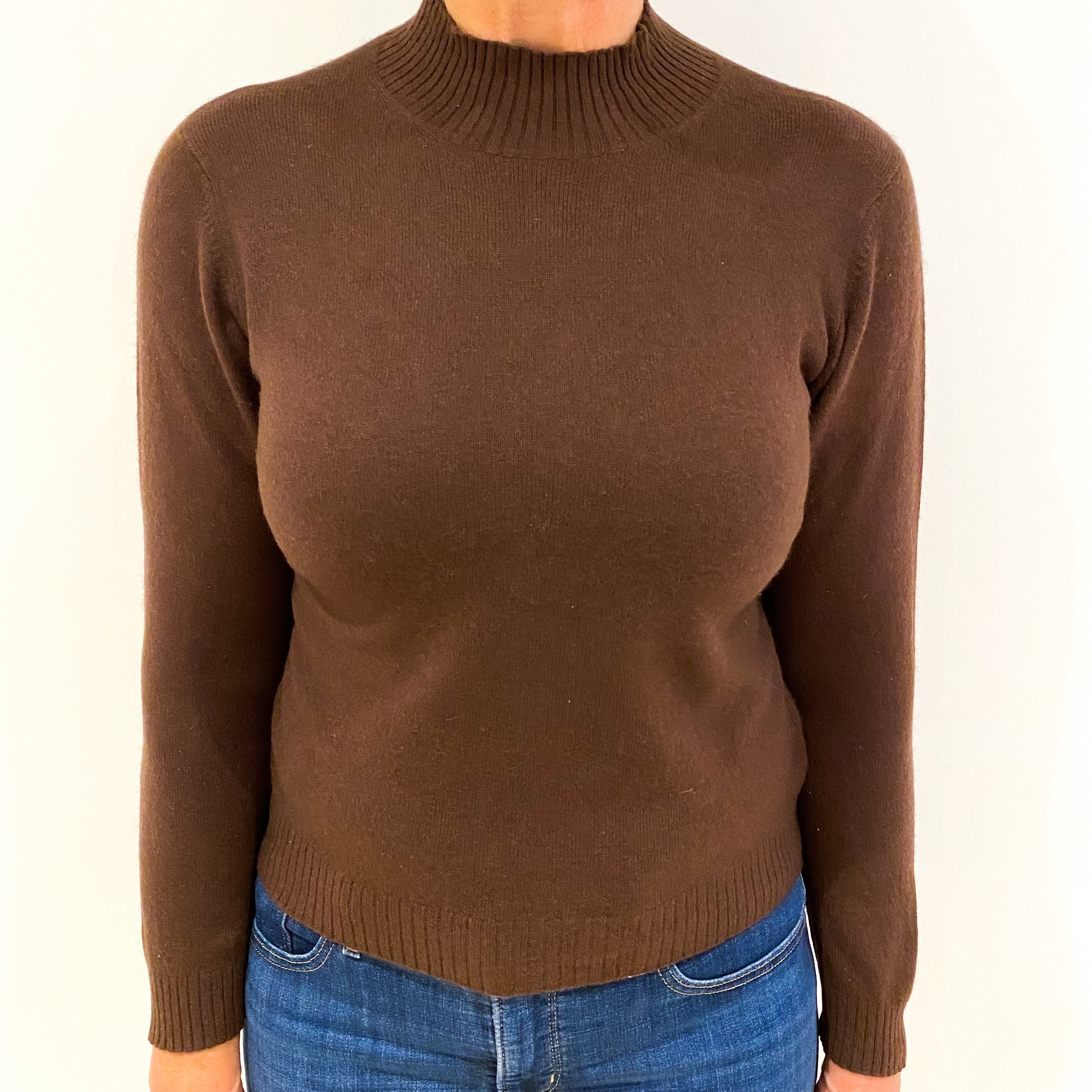 Chocolate Brown Cashmere Polo Neck Jumper Medium