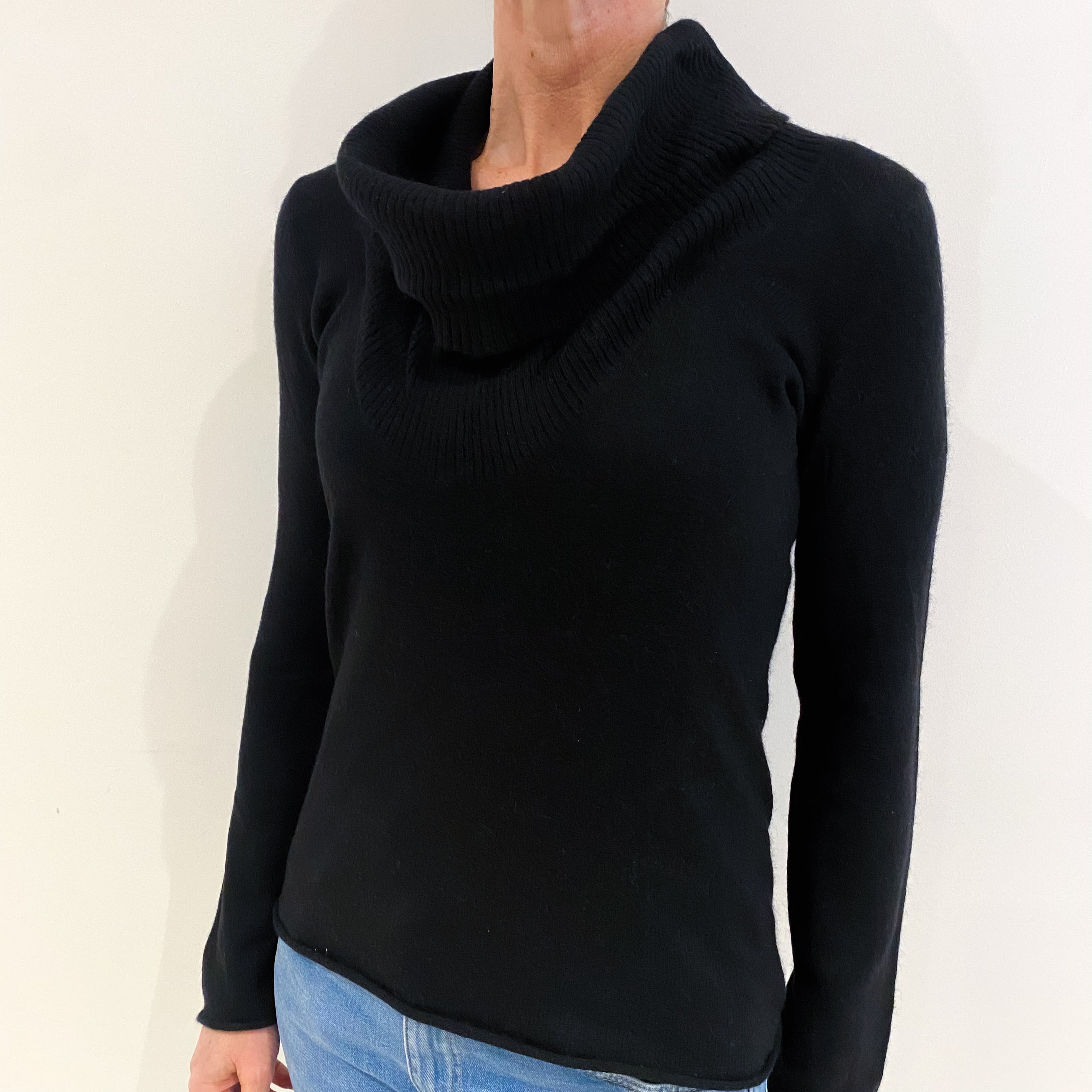 Black Cashmere Cowl Neck Jumper Small
