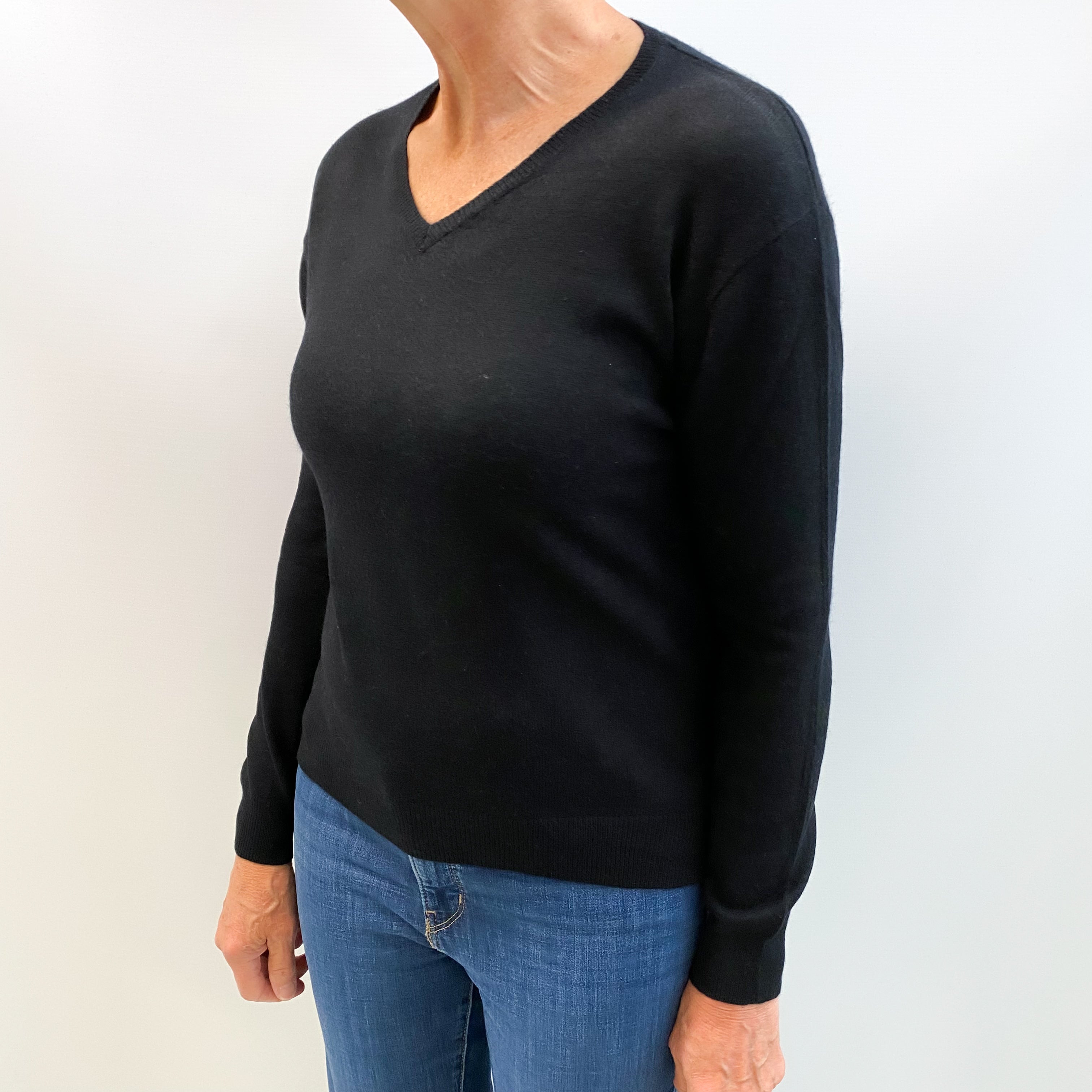 Black Cashmere V Neck Jumper Medium