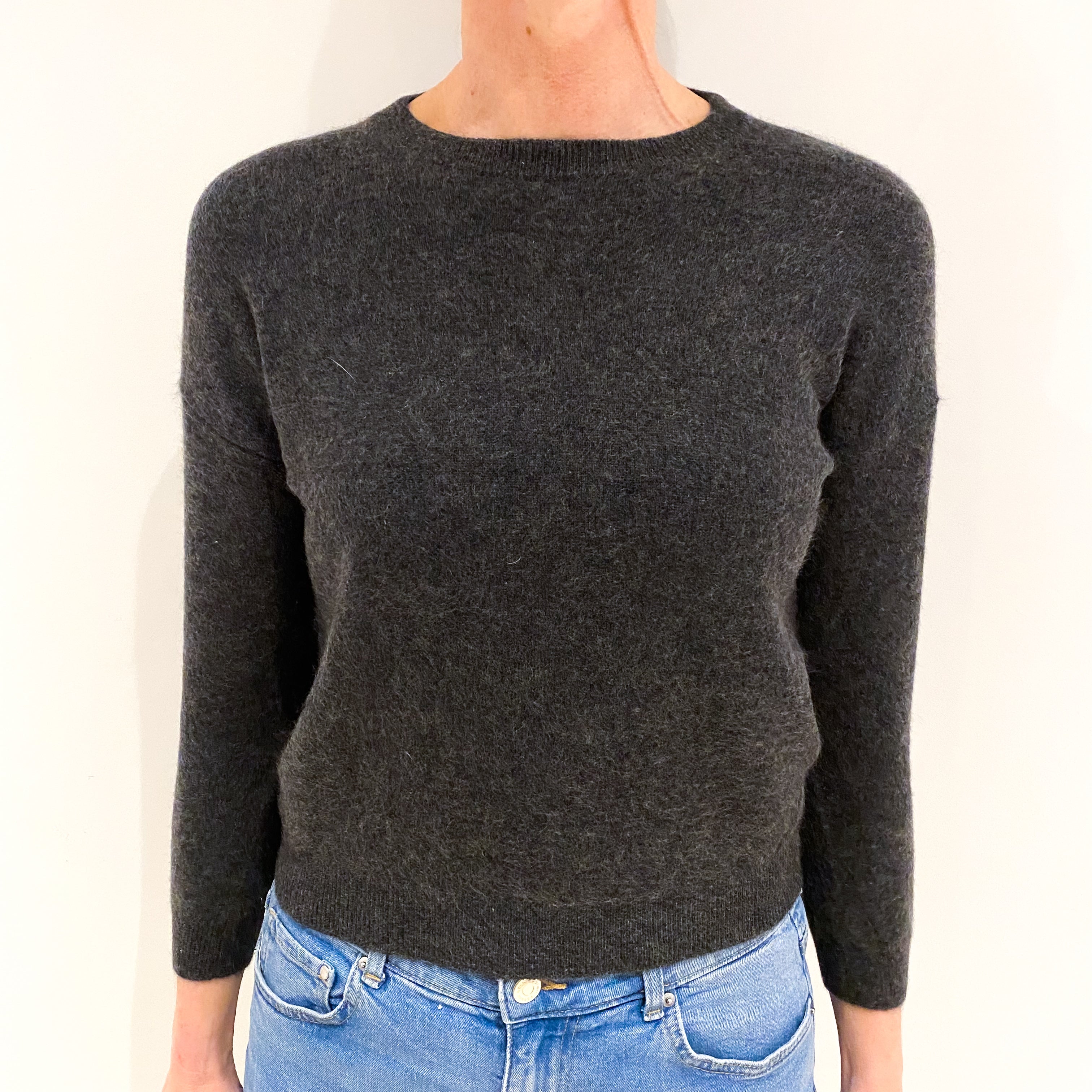 Charcoal Grey Cashmere Crew Neck Jumper Small