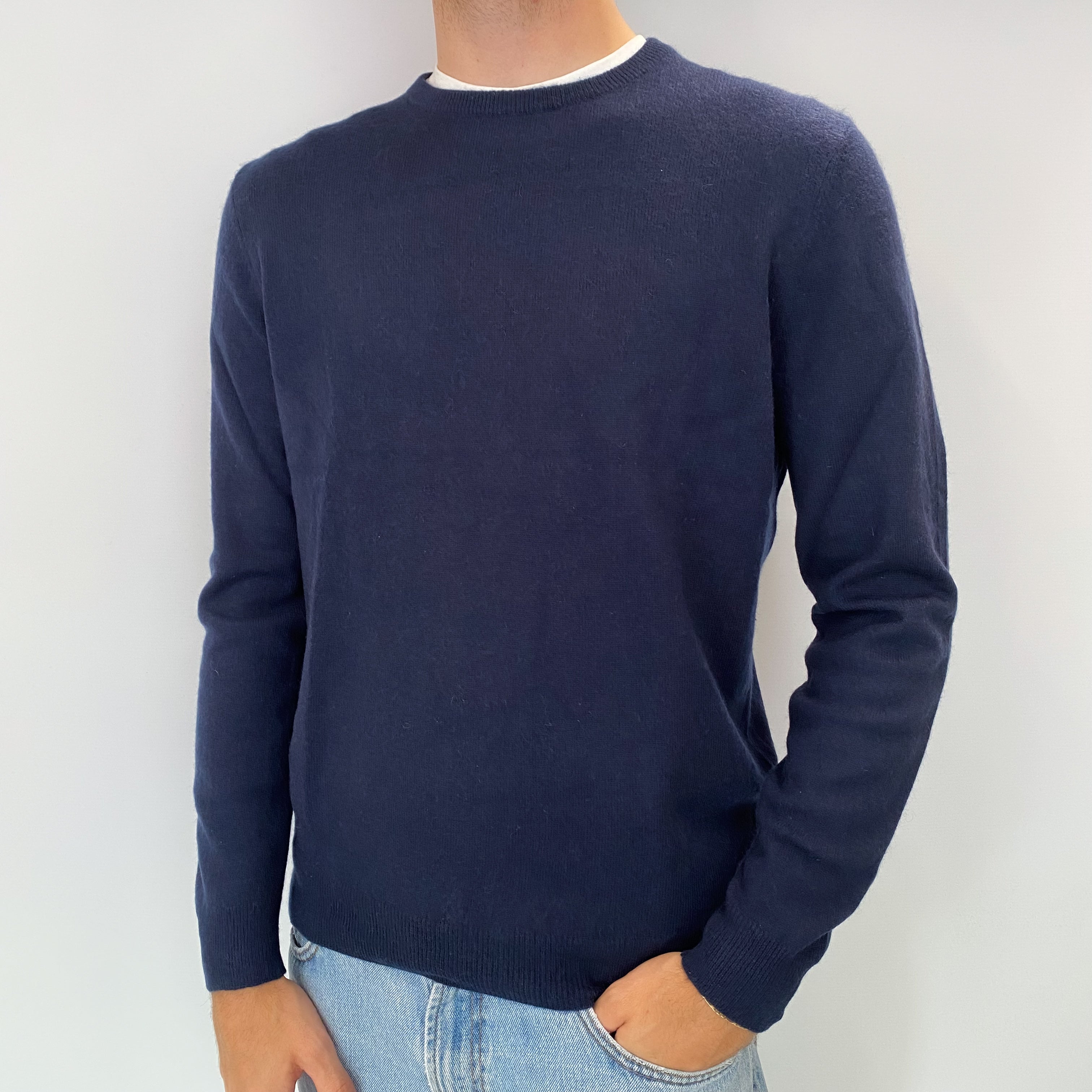 Men's Navy Blue Cashmere Crew Neck Jumper Medium
