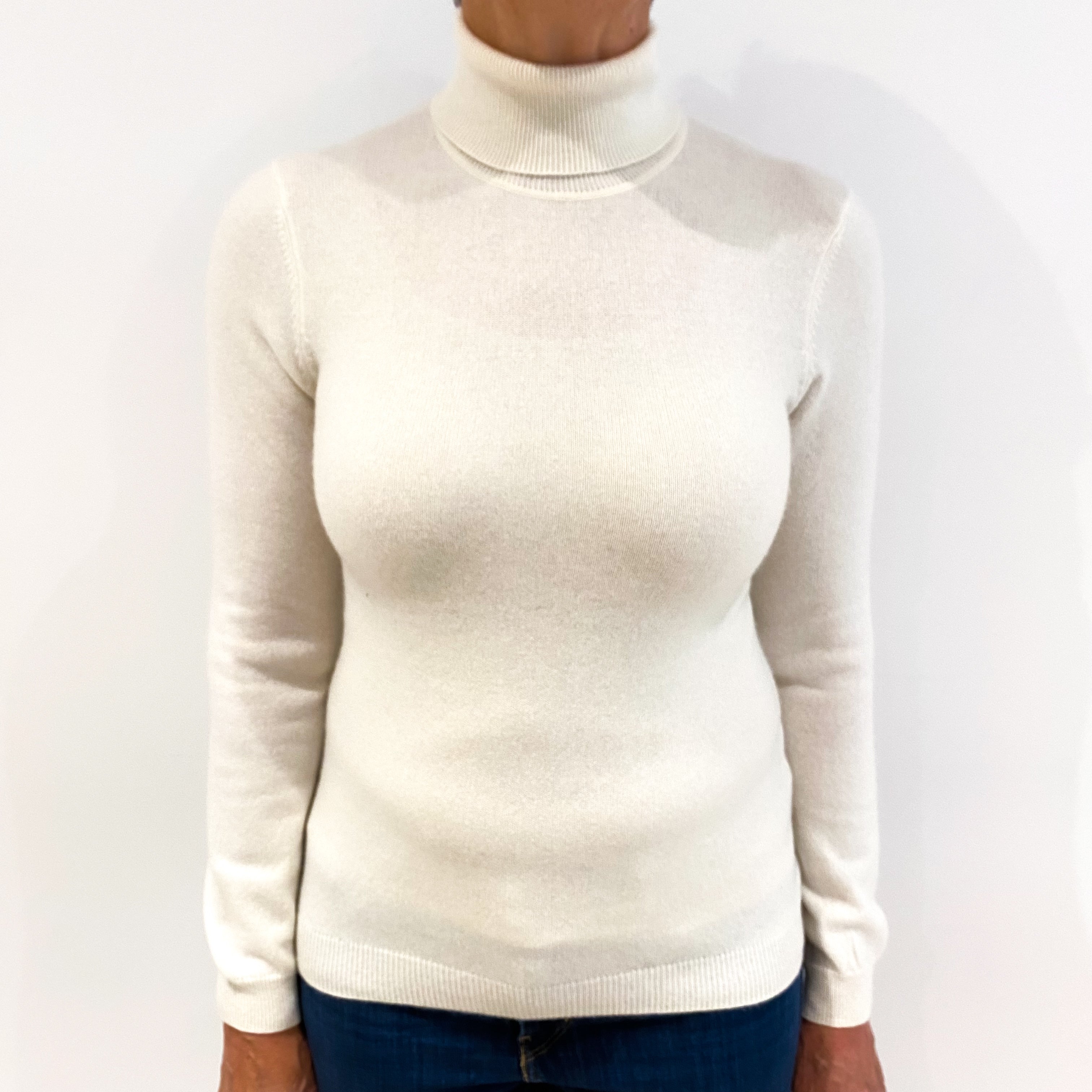 Pale Cream Cashmere Polo Neck Jumper Medium