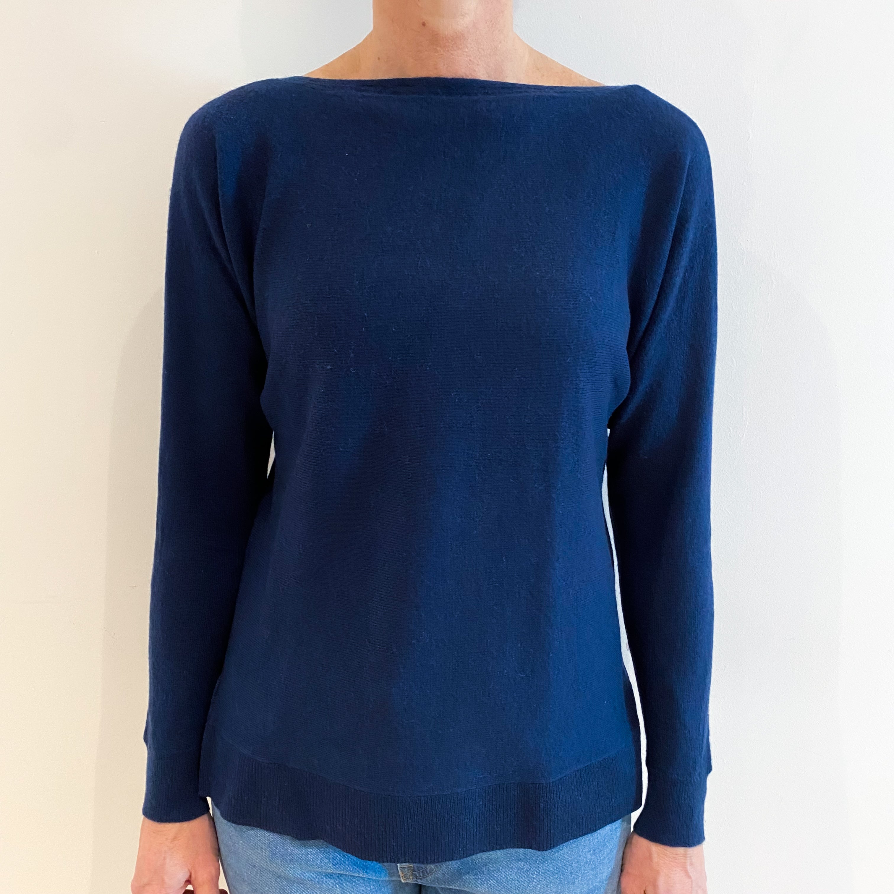 Vince French Navy Blue Cashmere Slash Neck Jumper Small