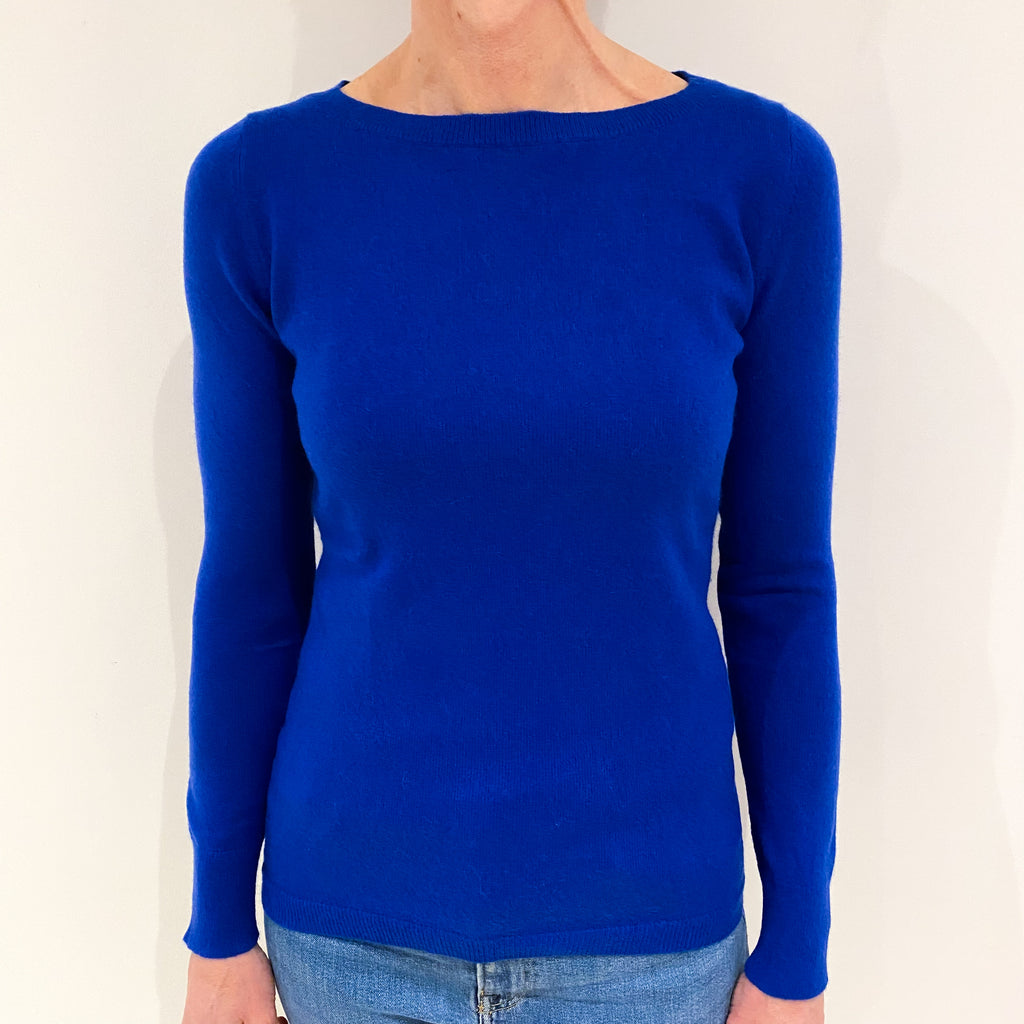 Cobalt Blue Cashmere Wide Crew Neck Jumper Small