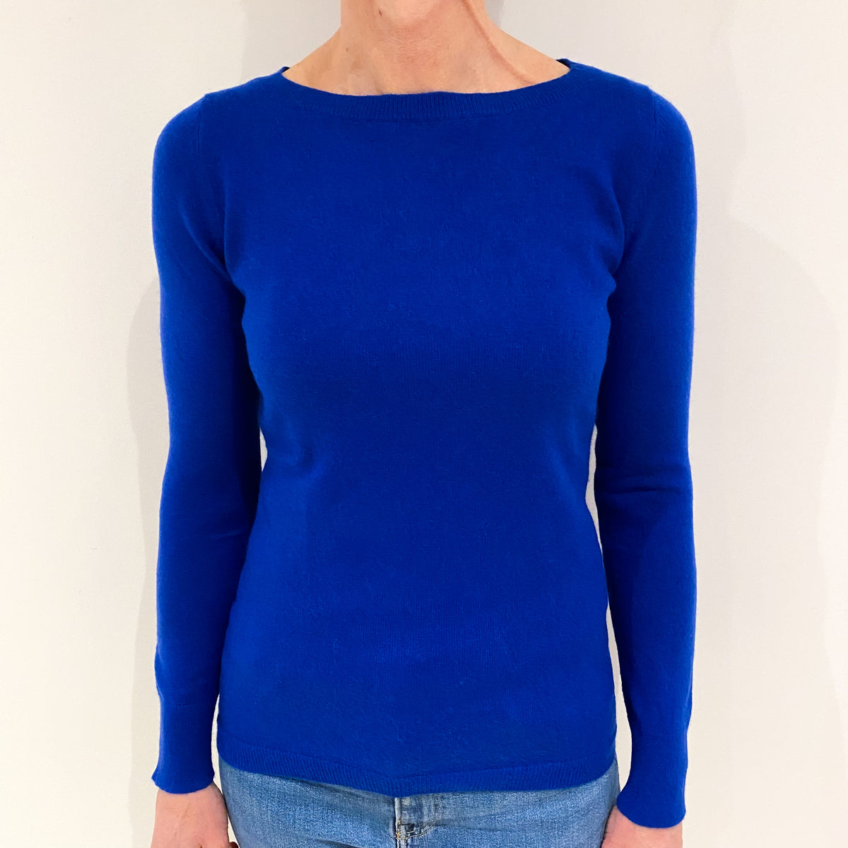 Cobalt Blue Cashmere Wide Crew Neck Jumper Small