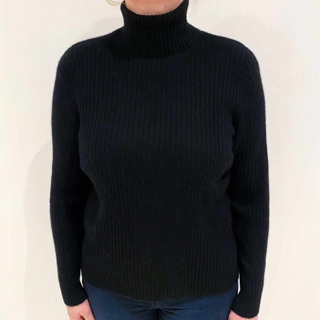 Black Cashmere Polo Neck Jumper Large