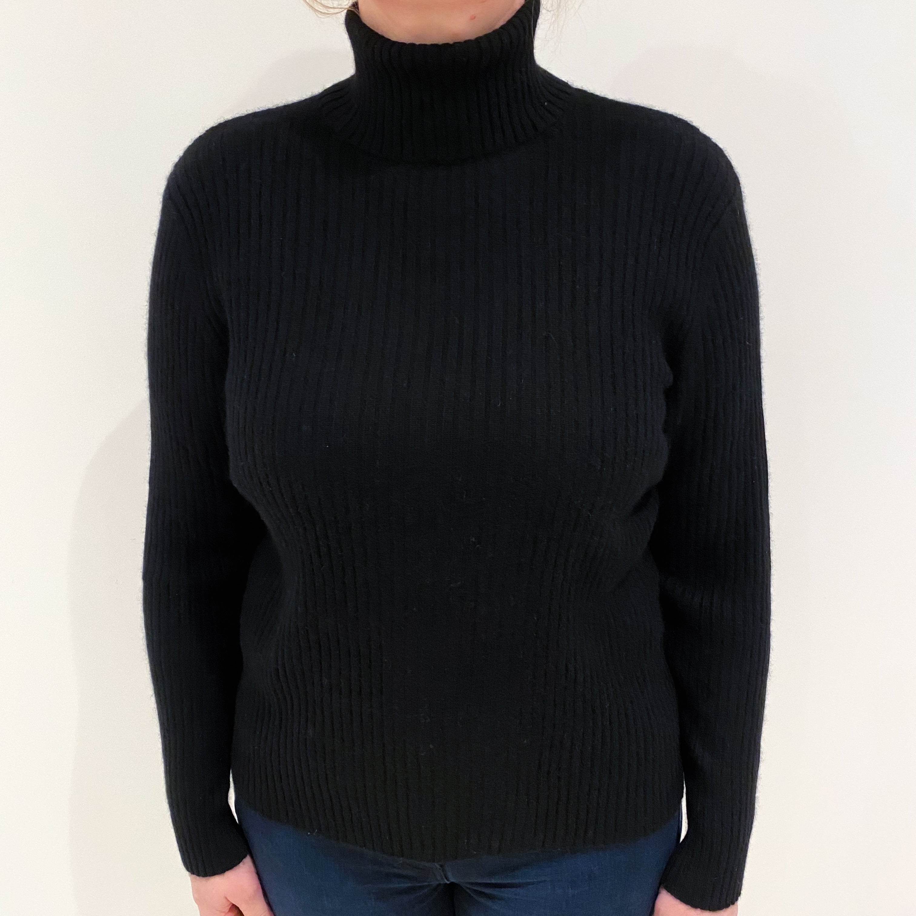 Black Cashmere Polo Neck Jumper Large