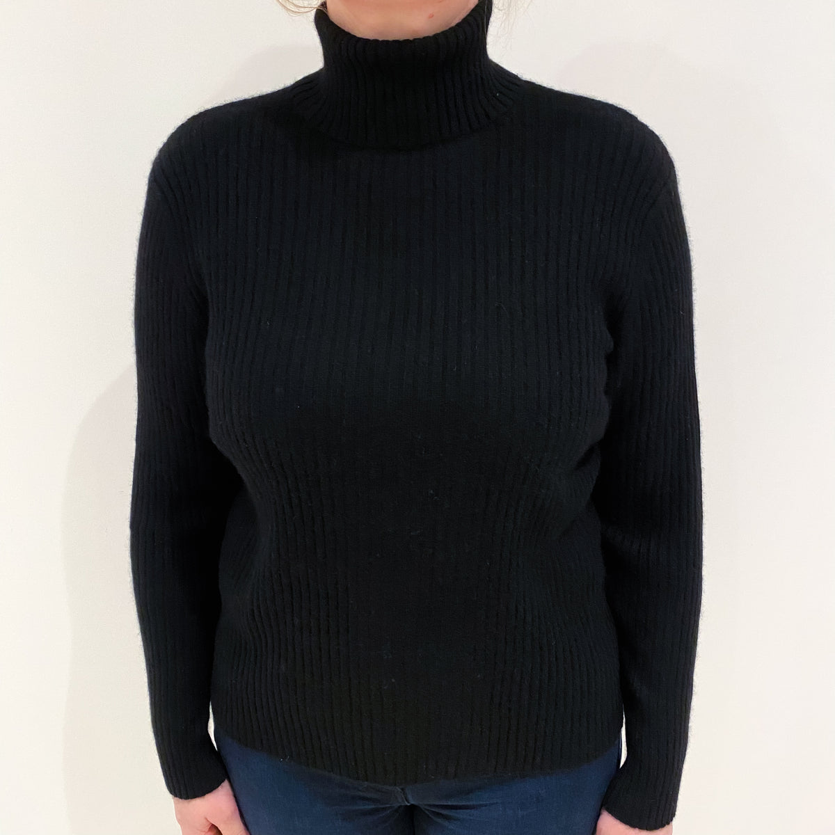Black Cashmere Polo Neck Jumper Large