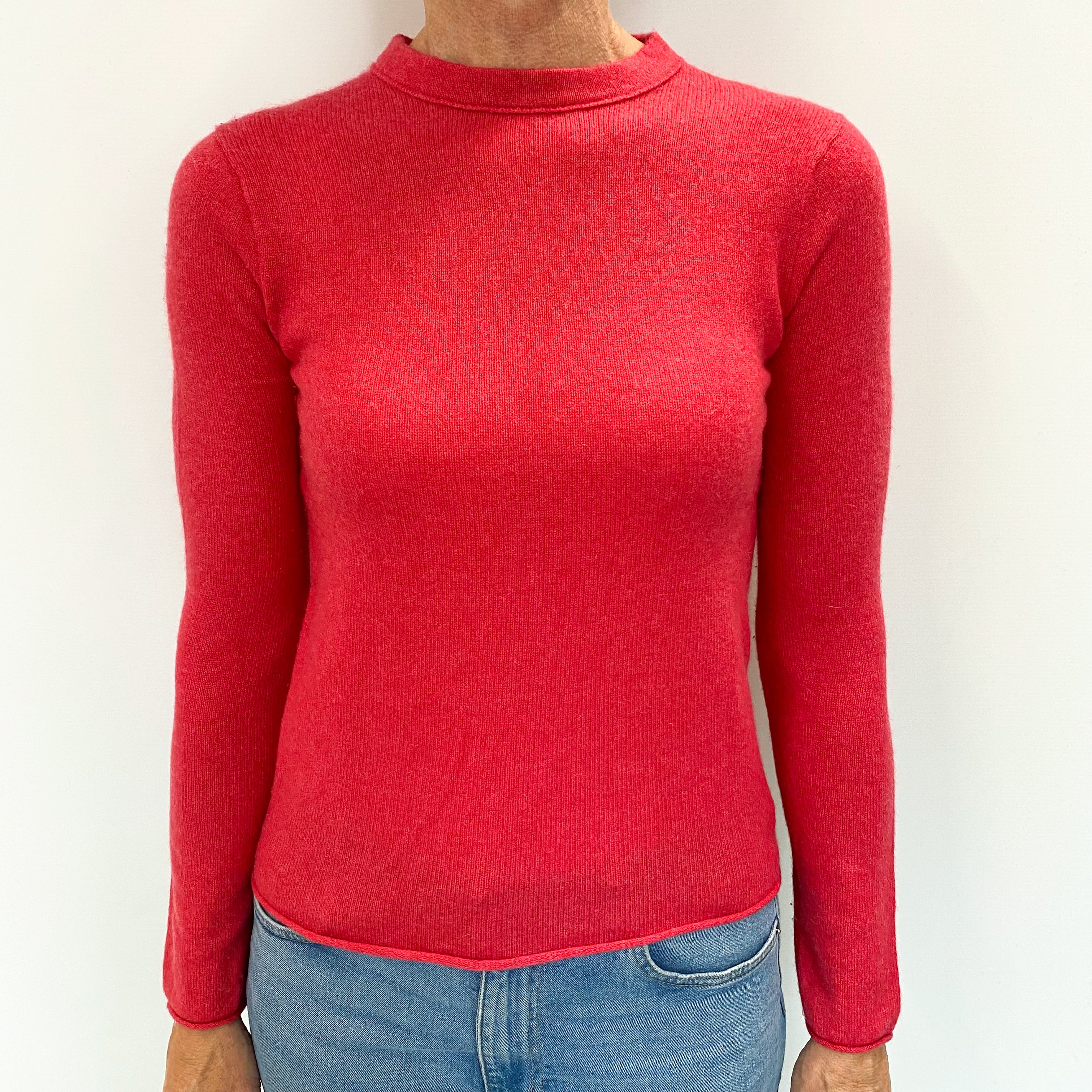 Watermelon Pink Cashmere Crew Neck Jumper Small