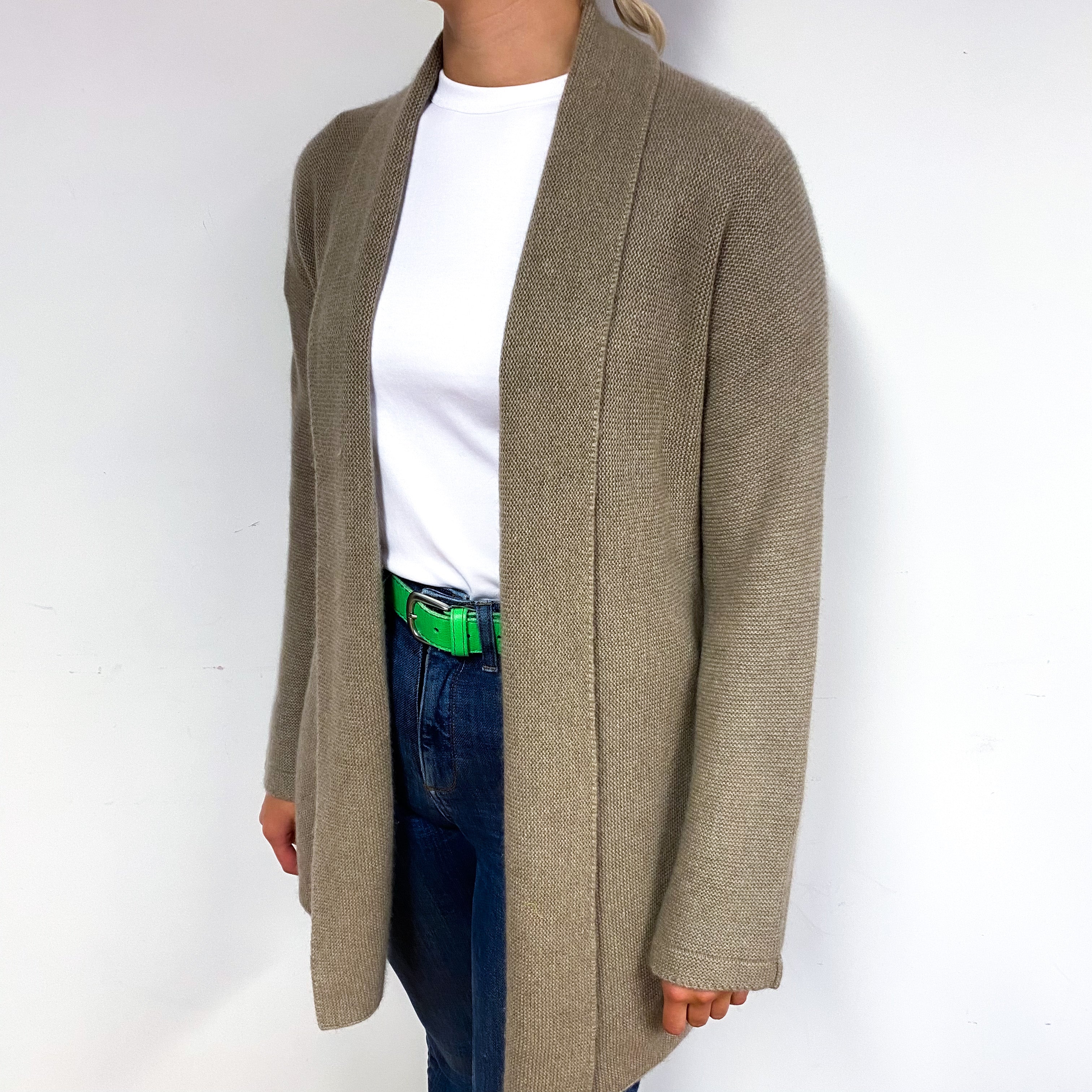 Italian Mocha Brown Cashmere Edge to Edge Cardigan Small