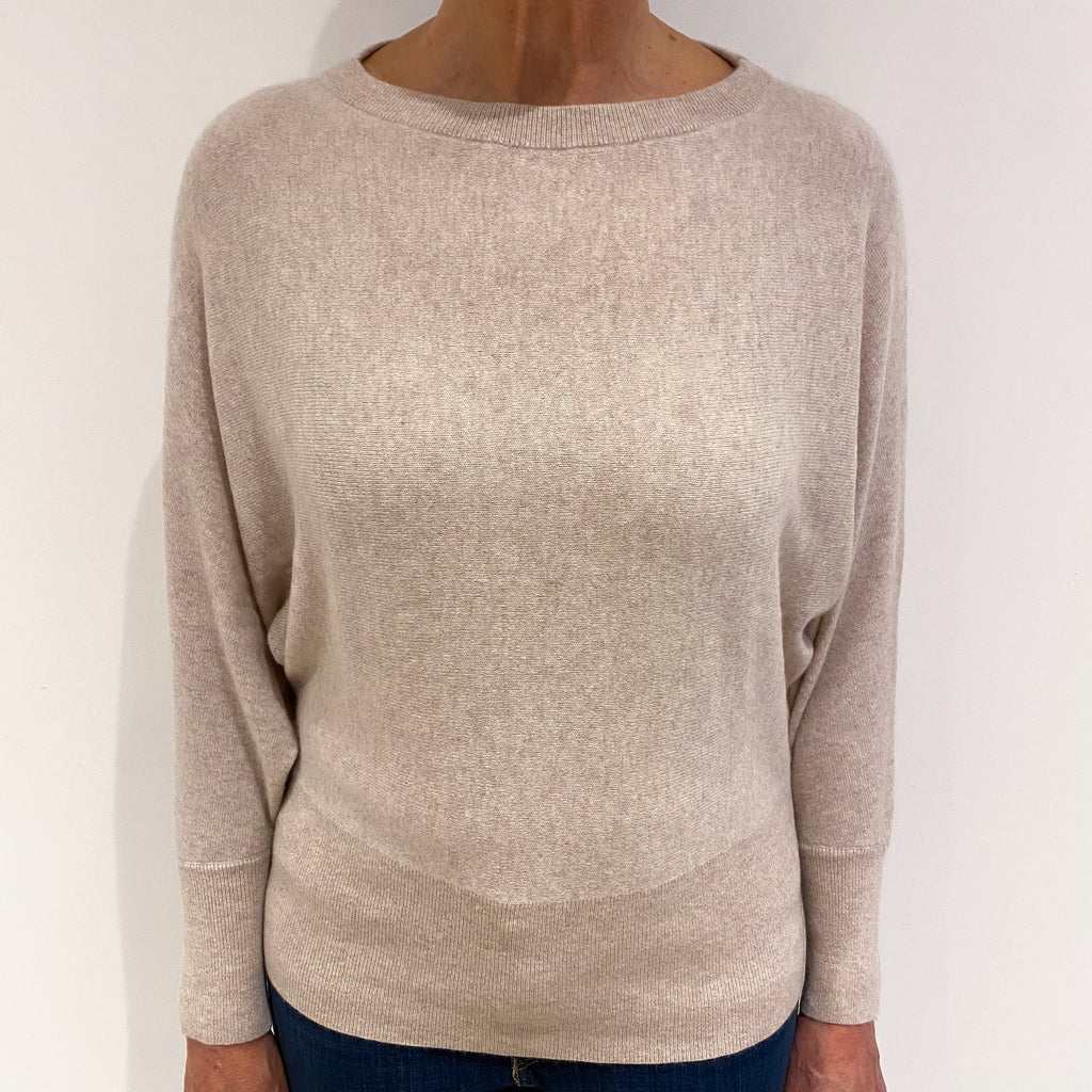 Oatmeal Beige Cashmere Wide Crew Neck Jumper Medium