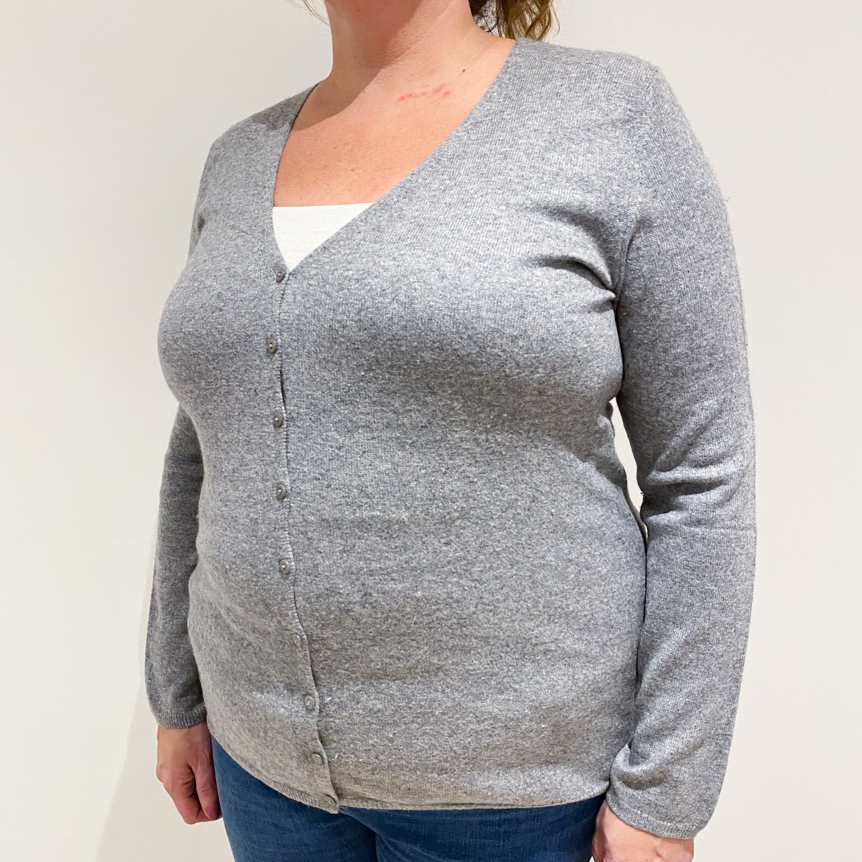 Smoke Grey Cashmere V-Neck Cardigan Extra Large