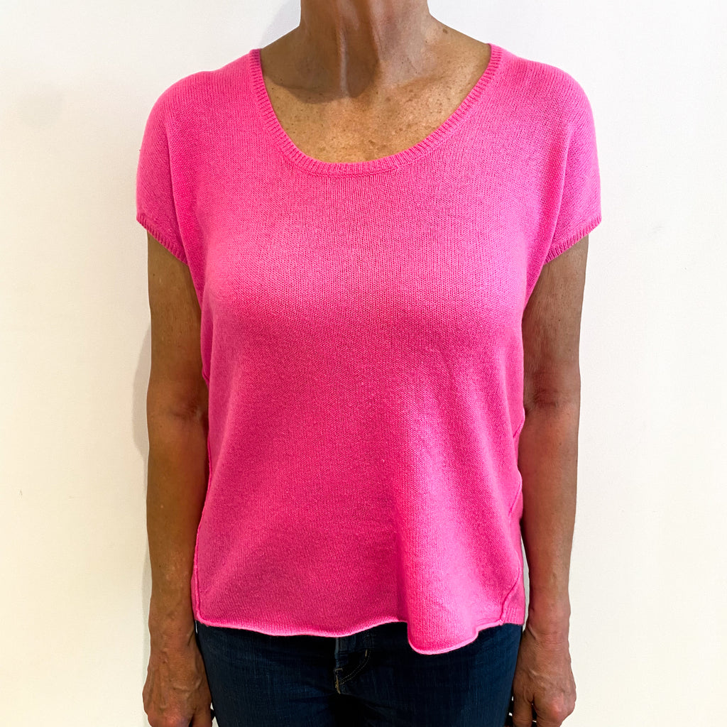 Neon Pink Cashmere Scoop Neck Short Sleeved Jumper Medium