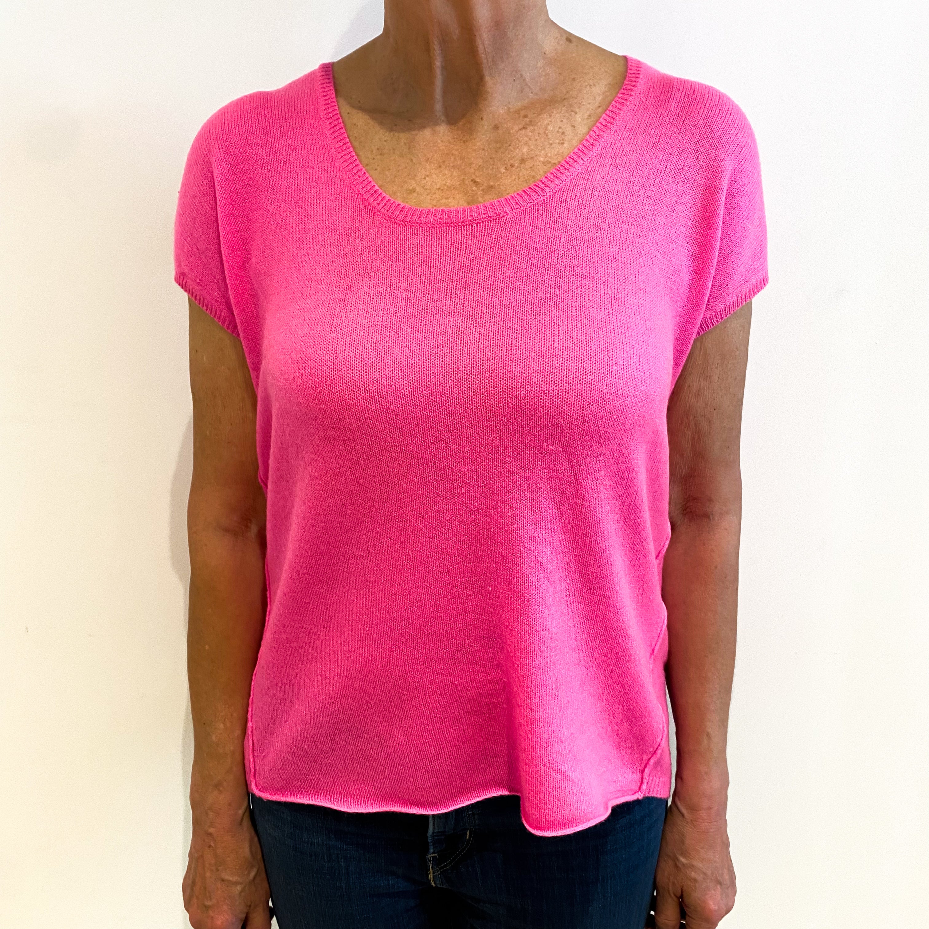 Neon Pink Cashmere Scoop Neck Short Sleeved Jumper Medium