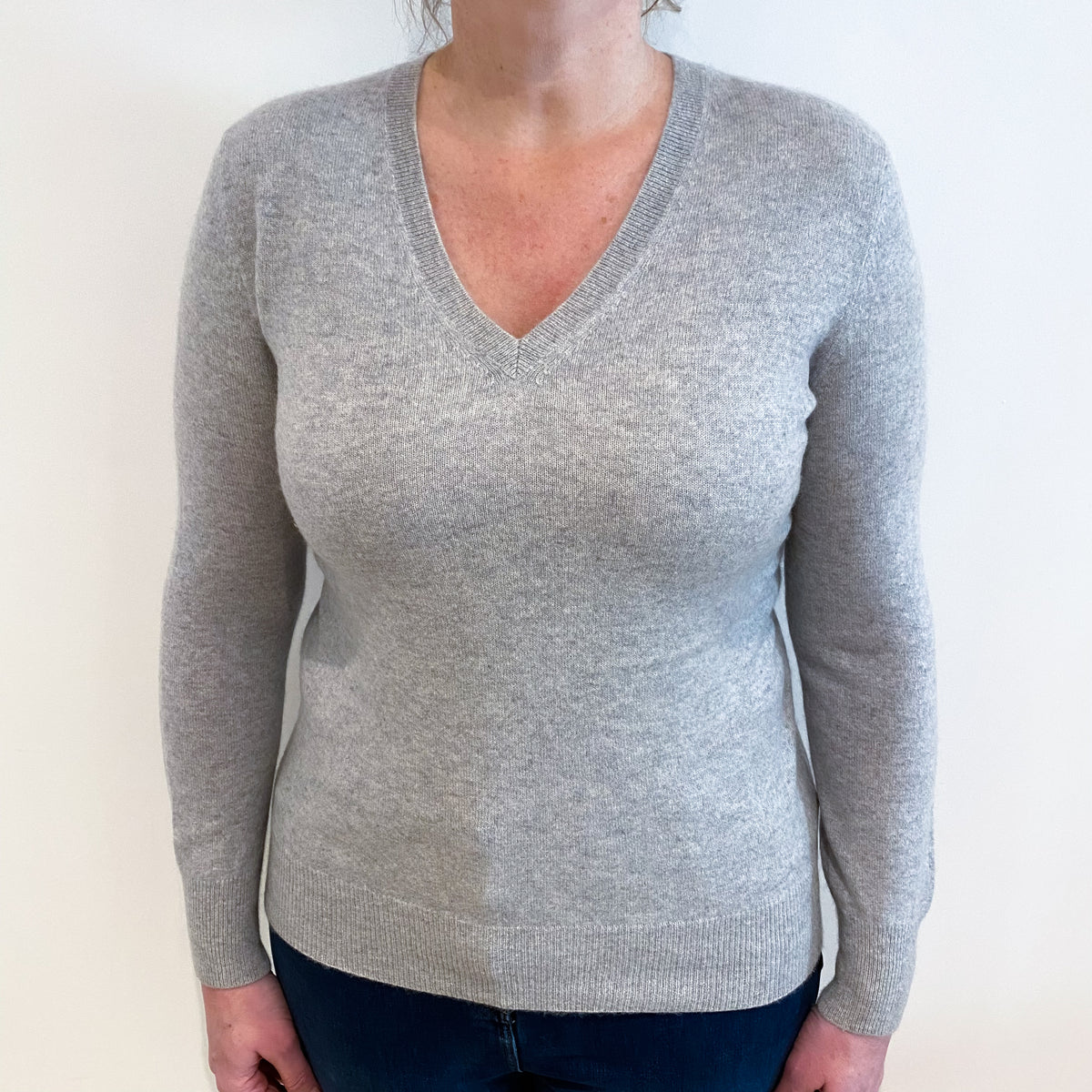 Smoke Grey Cashmere V Neck Jumper Large