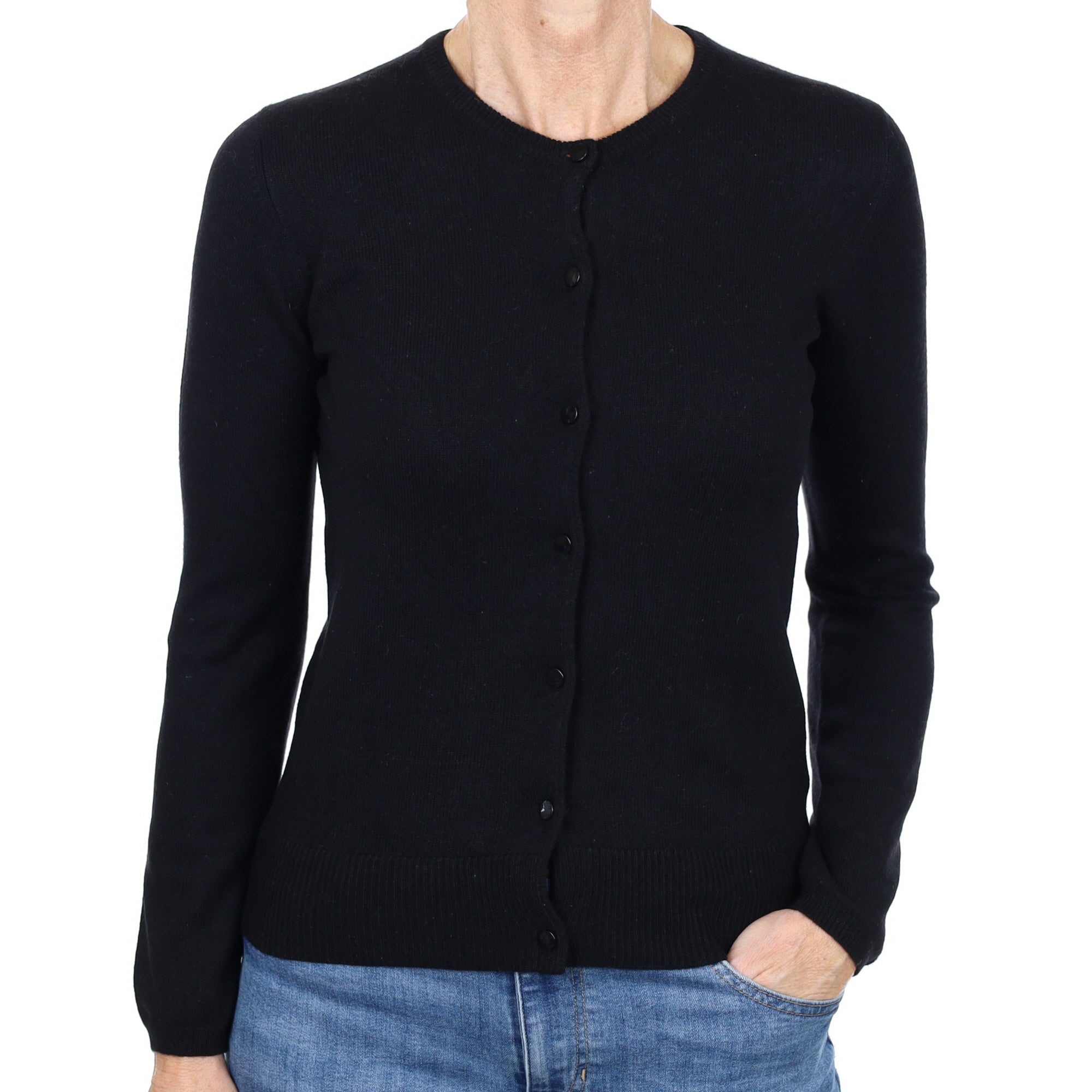 Black Cashmere Crew Neck Cardigan Small