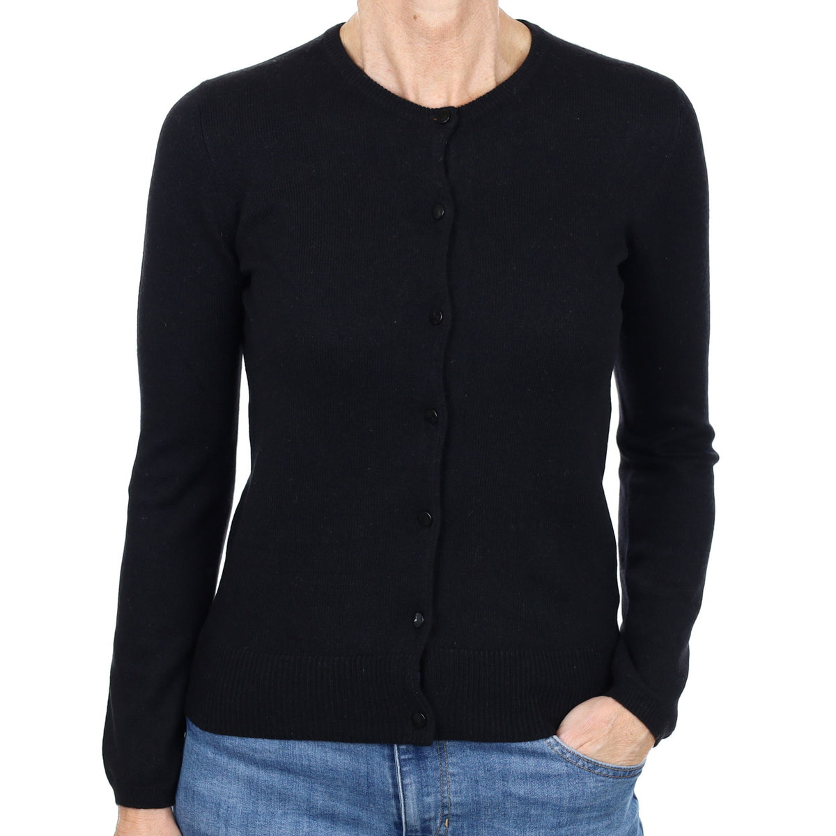 Black Cashmere Crew Neck Cardigan Small