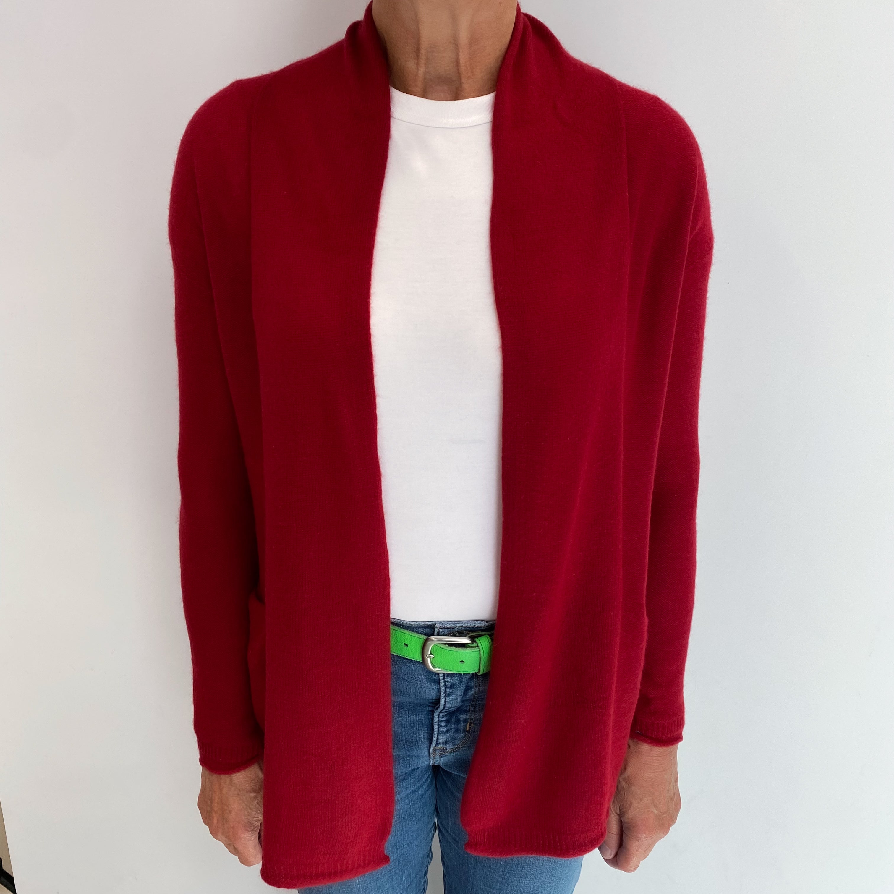 Crimson Red Cashmere Edge To Edge Cardigan Medium