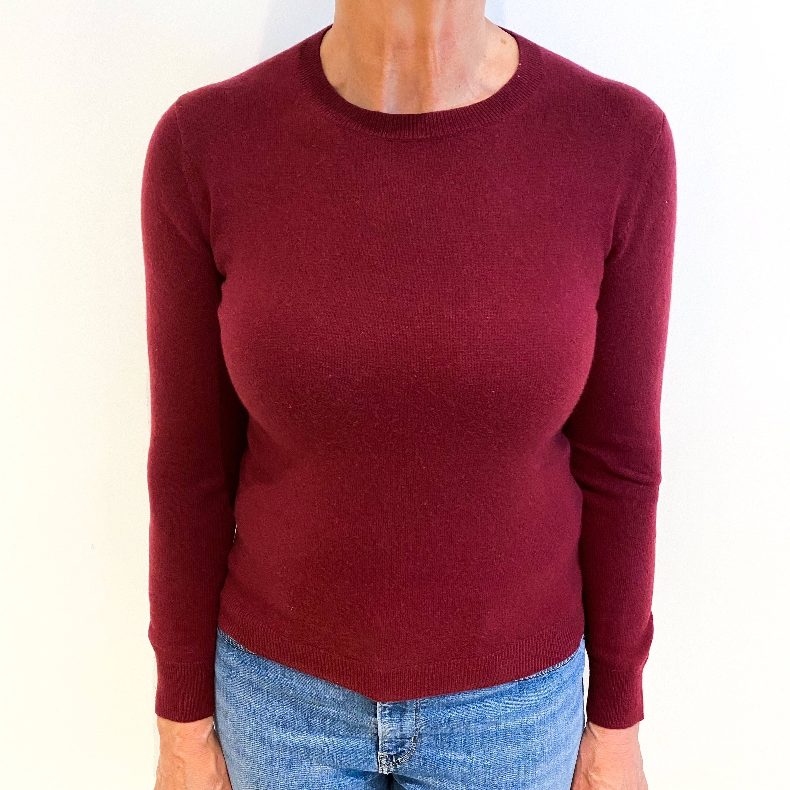 Burgundy Red Cashmere Crew Neck Jumper Medium