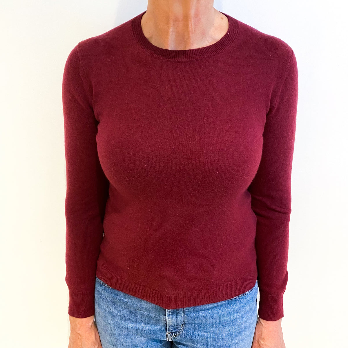 Burgundy Red Cashmere Crew Neck Jumper Medium