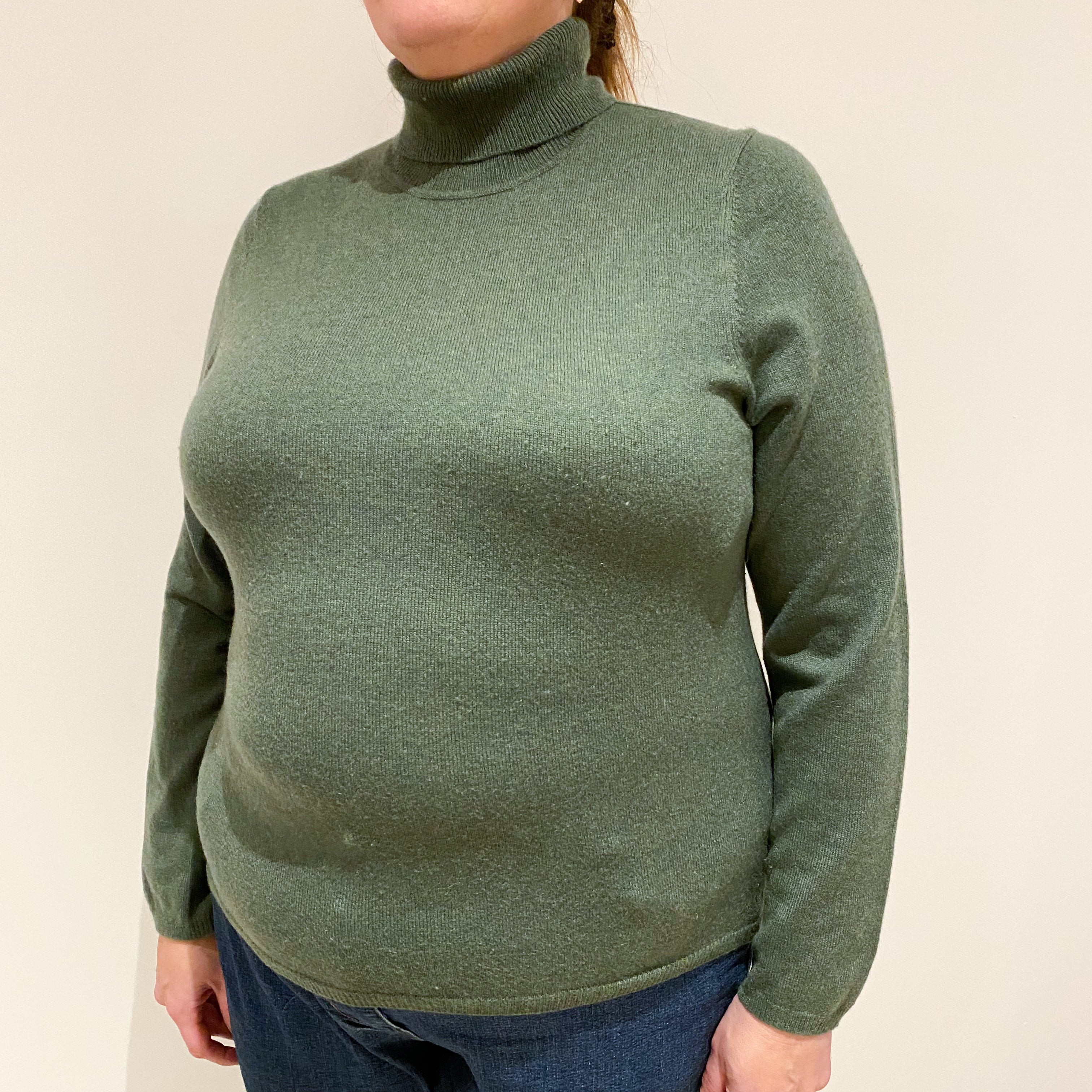 Spruce Green Cashmere Polo Neck Jumper Extra Large
