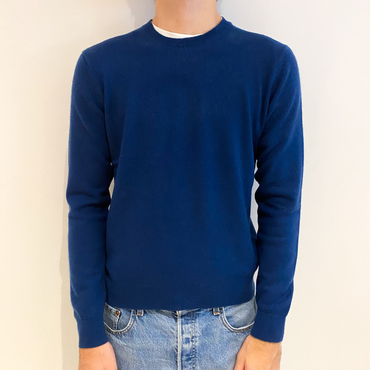 Men's Aegean Blue Cashmere Crew Neck Jumper Medium