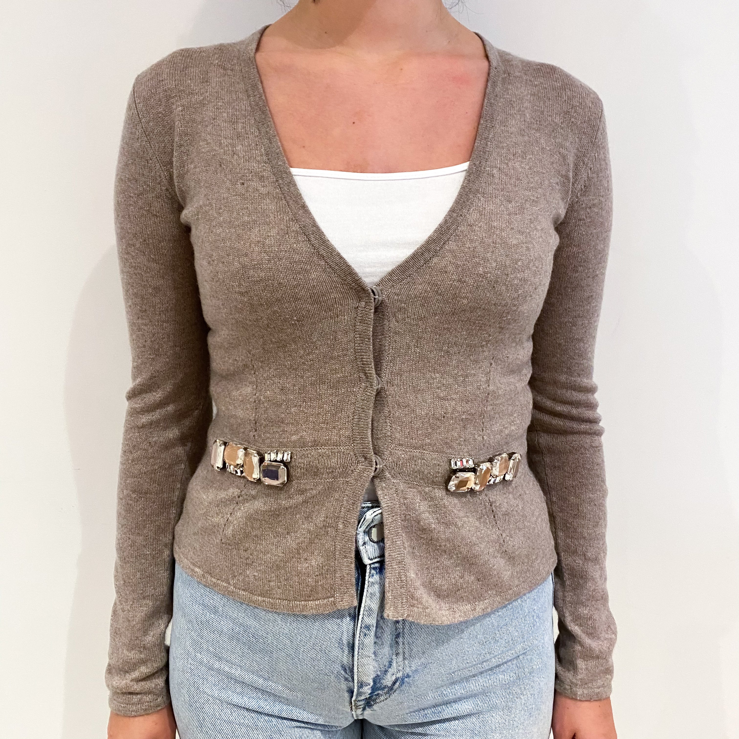 Biscuit Brown Cashmere V Neck Cardigan Small