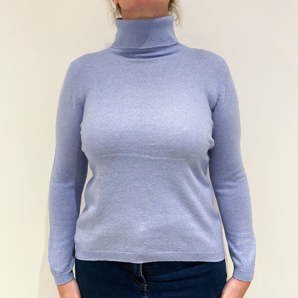 Powder Blue Cashmere Polo Neck Jumper Large