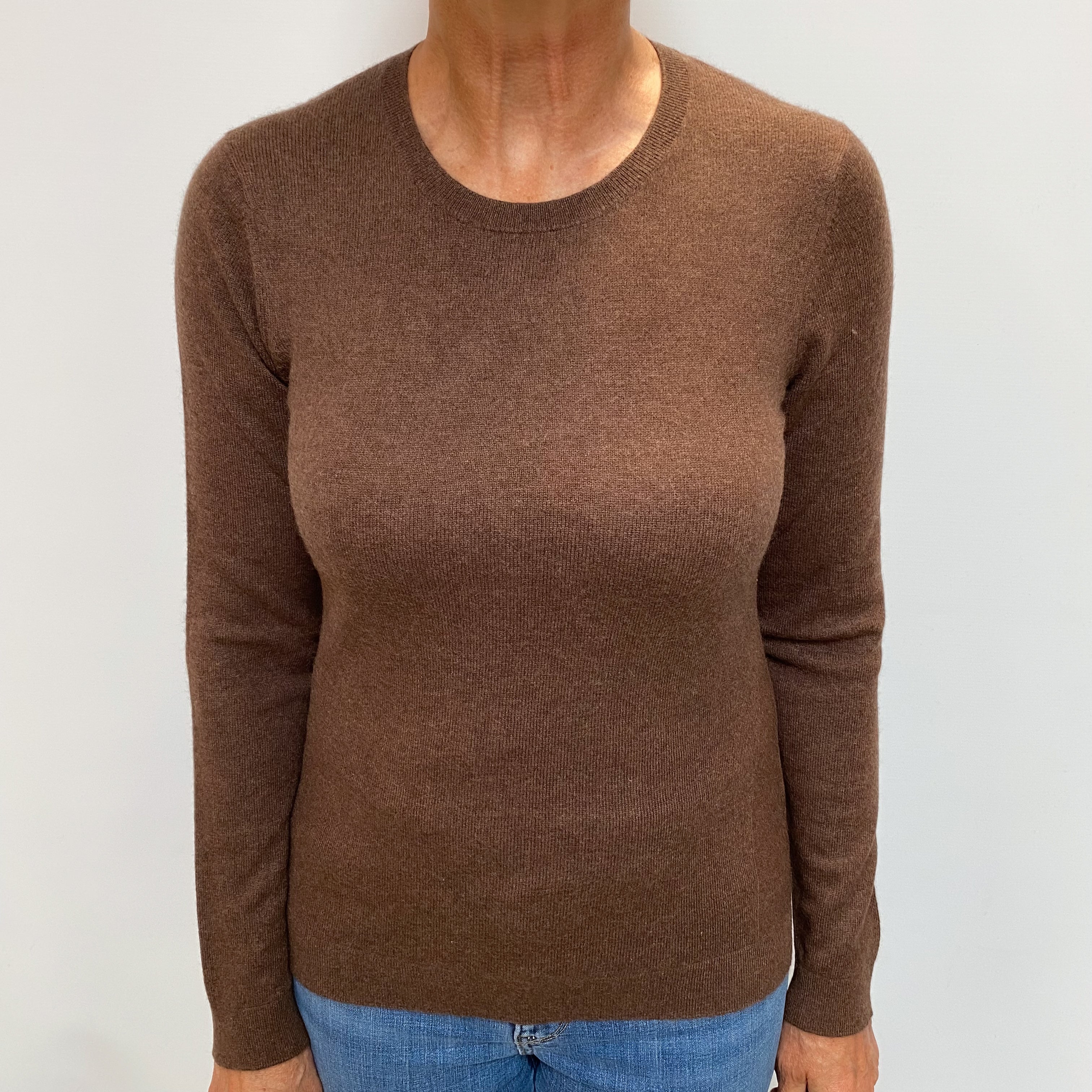 Chocolate Brown Cashmere Crew Neck Jumper Medium