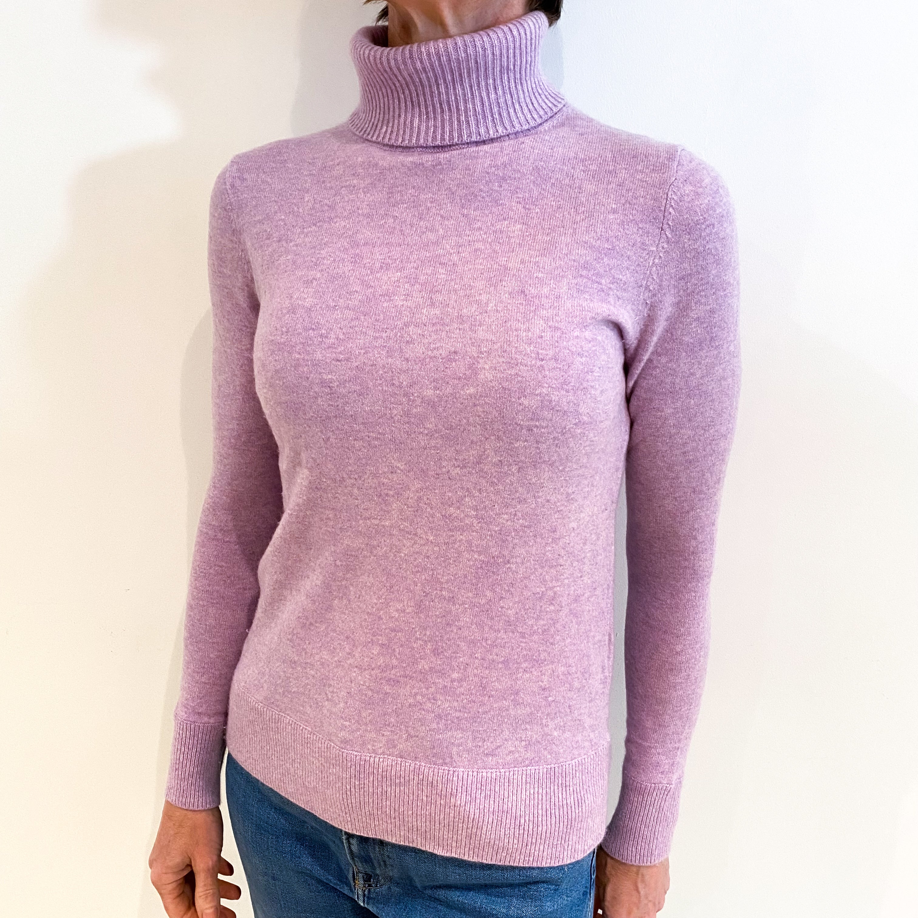 Lilac Purple Cashmere Polo Neck Jumper Small