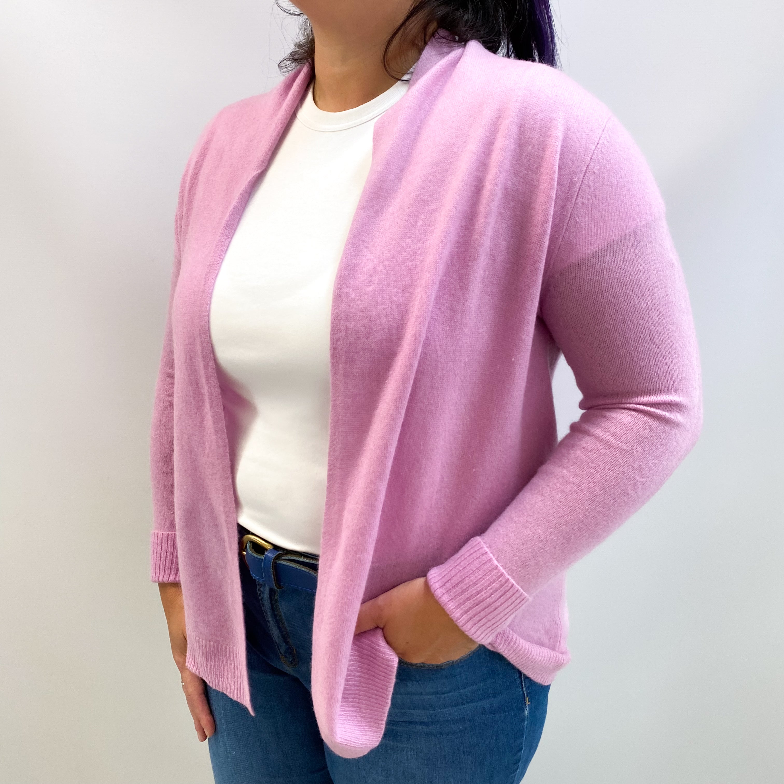 Foxglove Pink Cashmere Edge To Edge Cardigan Large
