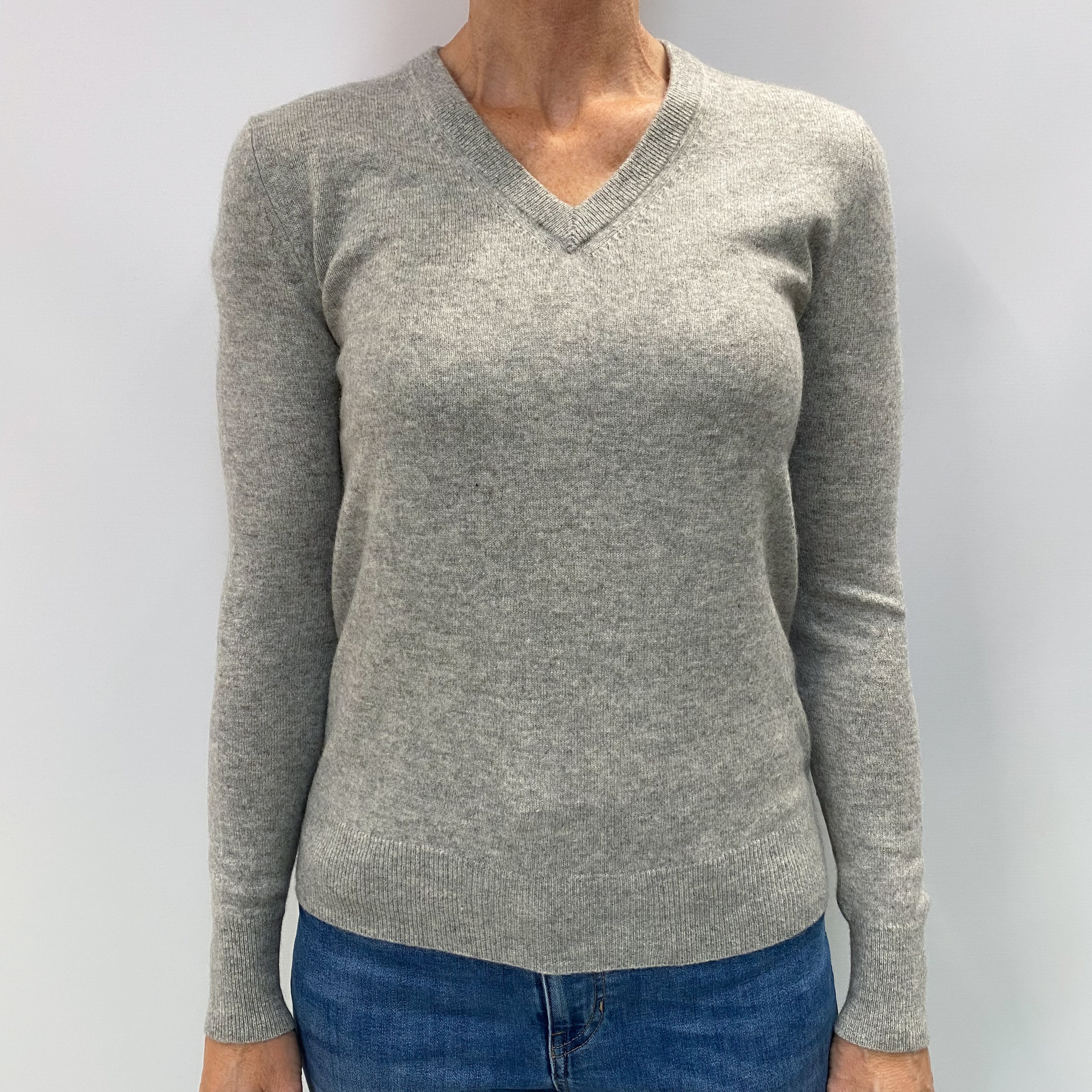 Smoke Grey Cashmere V Neck Jumper Small