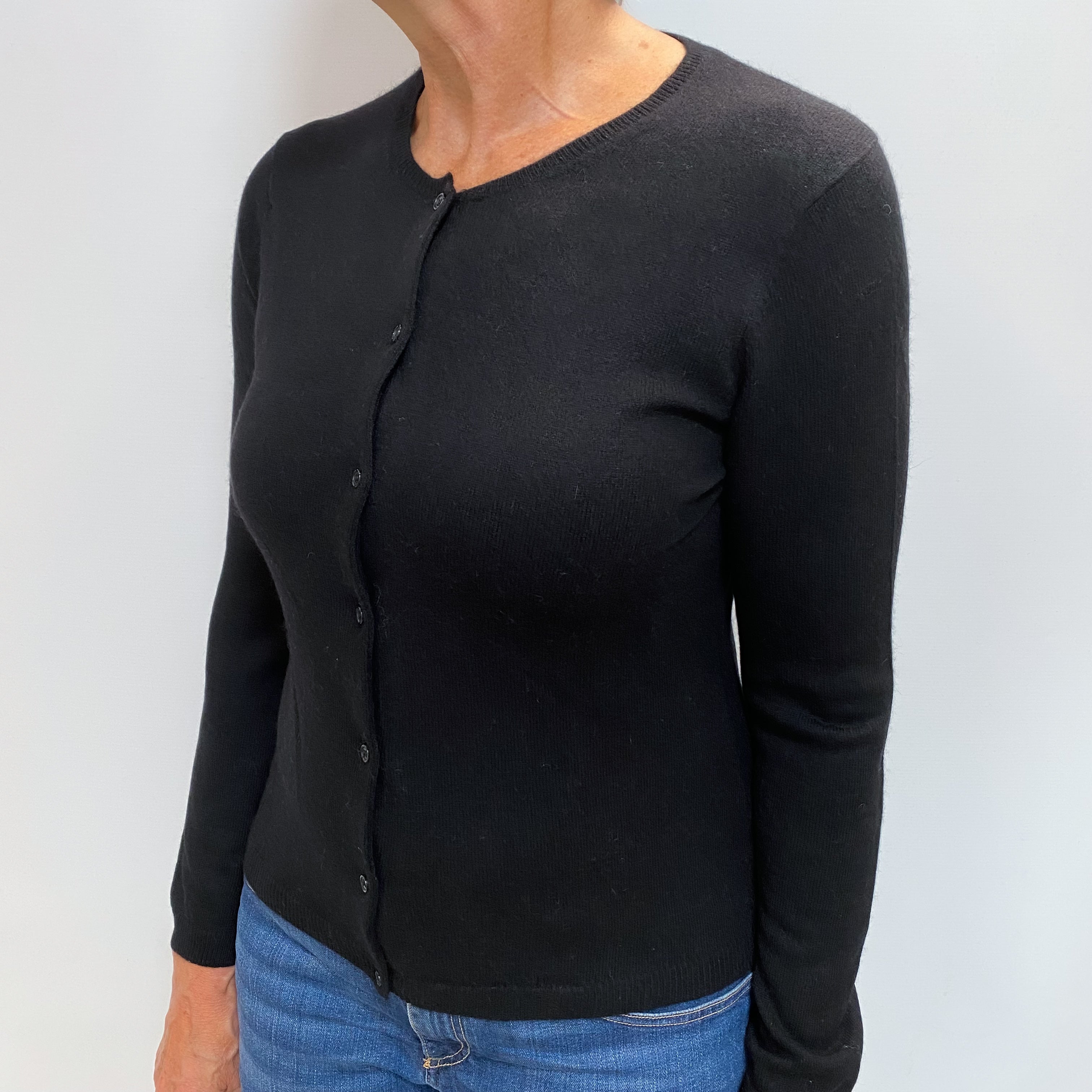 Black Cashmere Crew Cardigan Medium