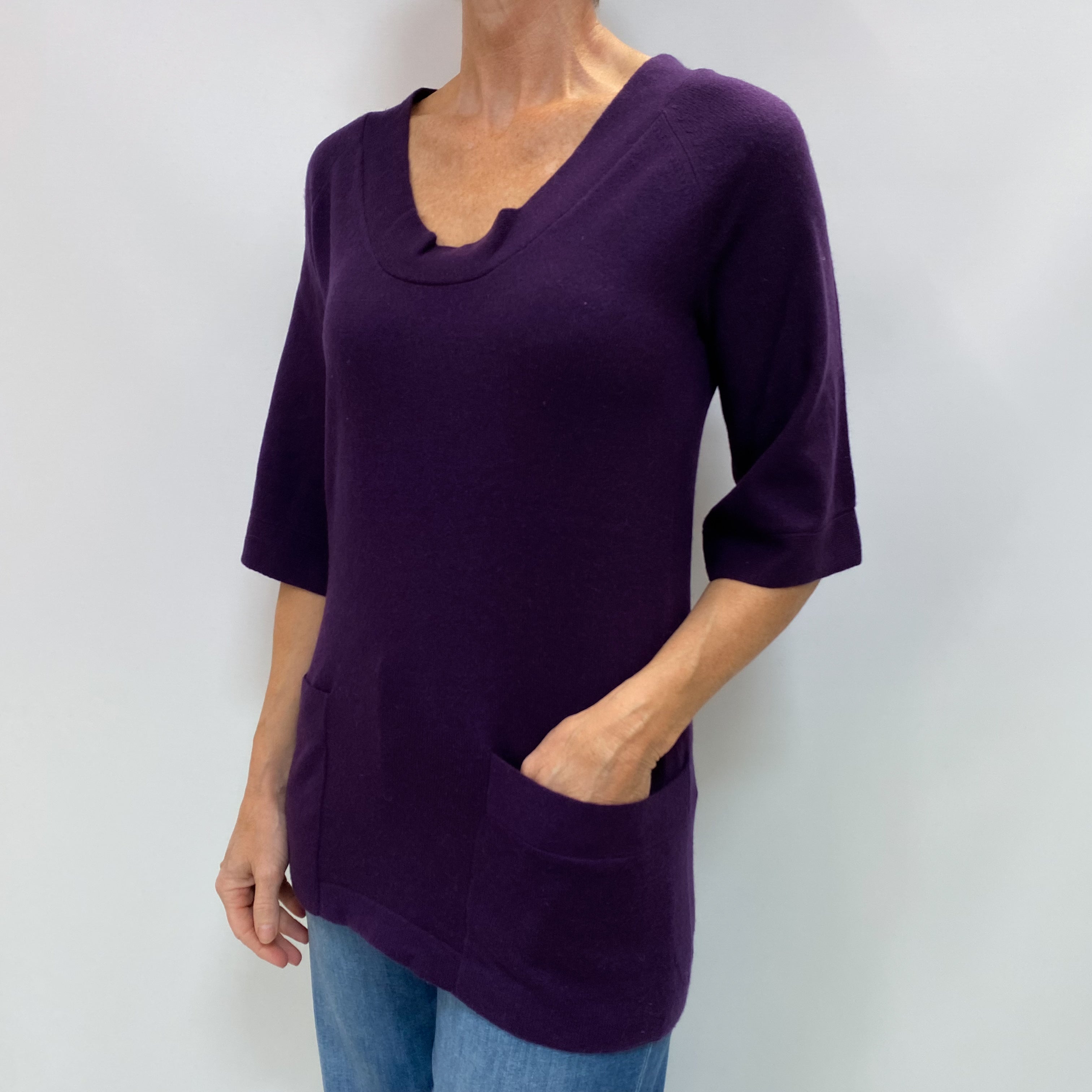 Iris Purple Cashmere Scoop V Neck Jumper Small