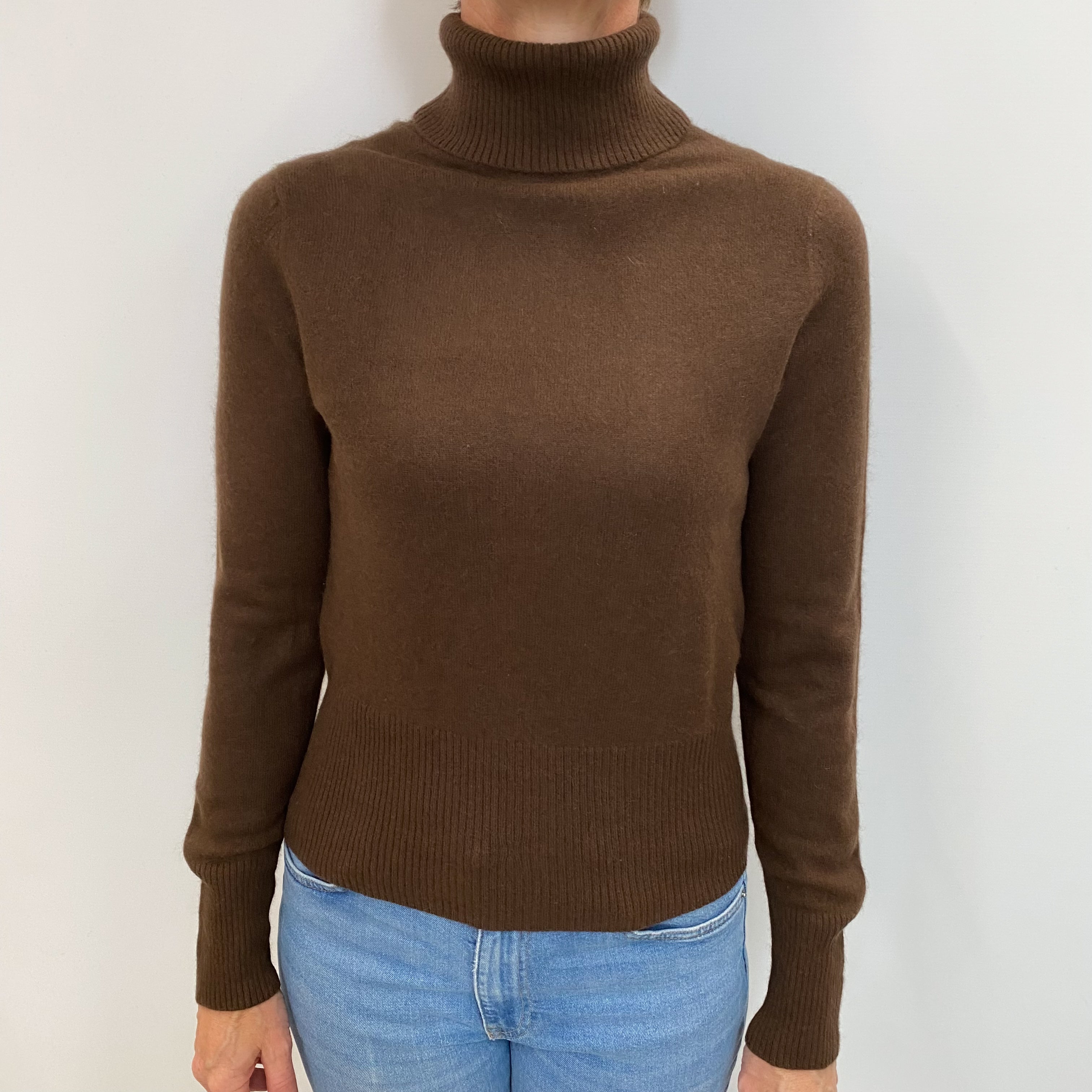Chocolate Brown Cashmere Polo Neck Jumper Small