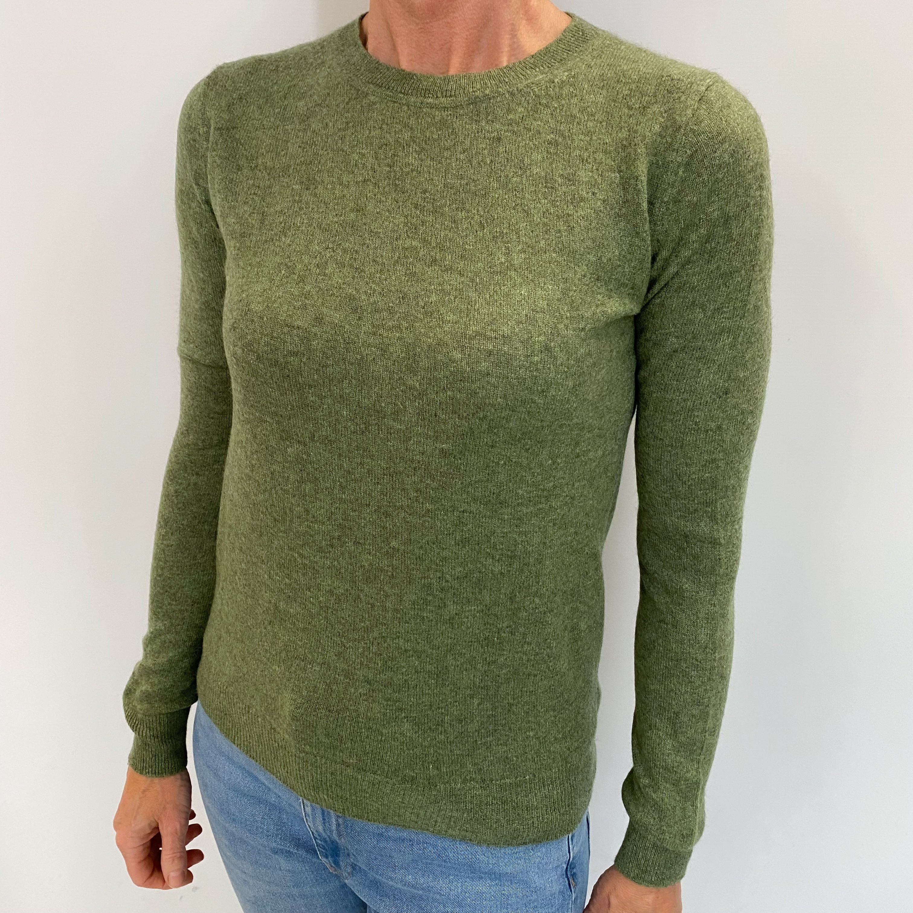 Moss Green Cashmere Crew Neck Jumper Small