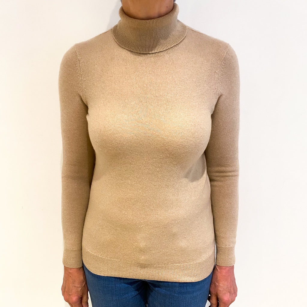 Fudge Brown Cashmere Polo Neck Jumper Medium