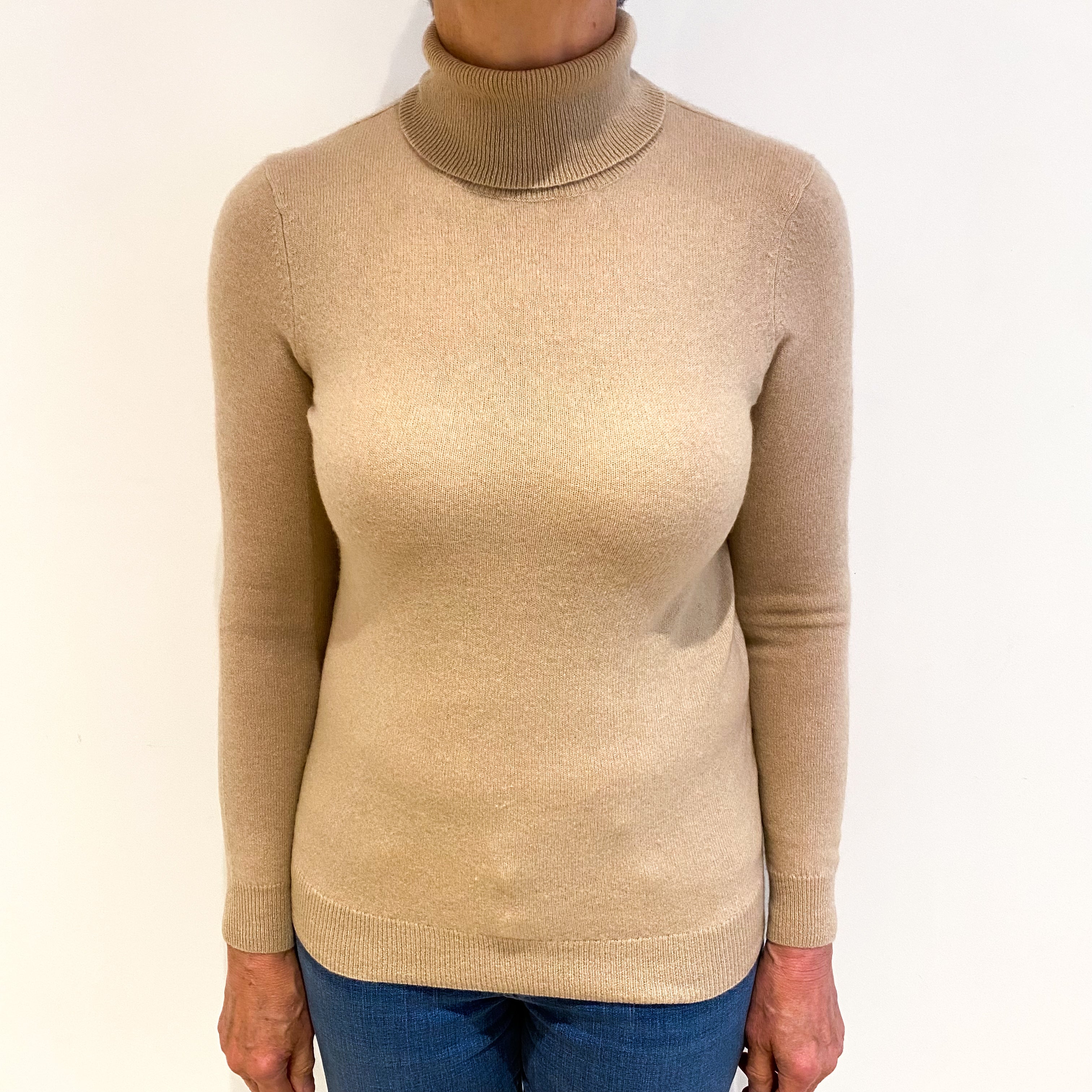 Fudge Brown Cashmere Polo Neck Jumper Medium