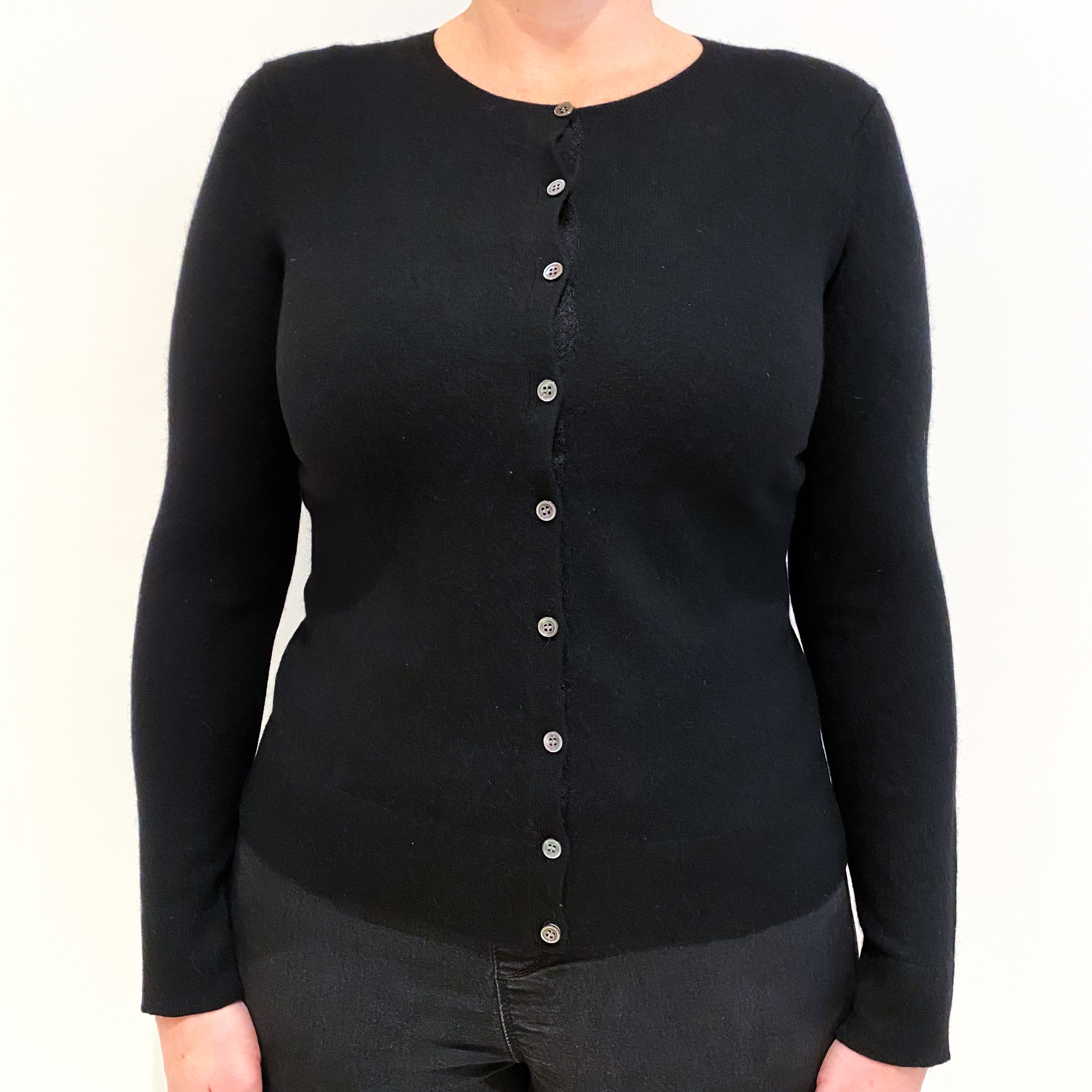 Black Cashmere Crew Neck Cardigan Large