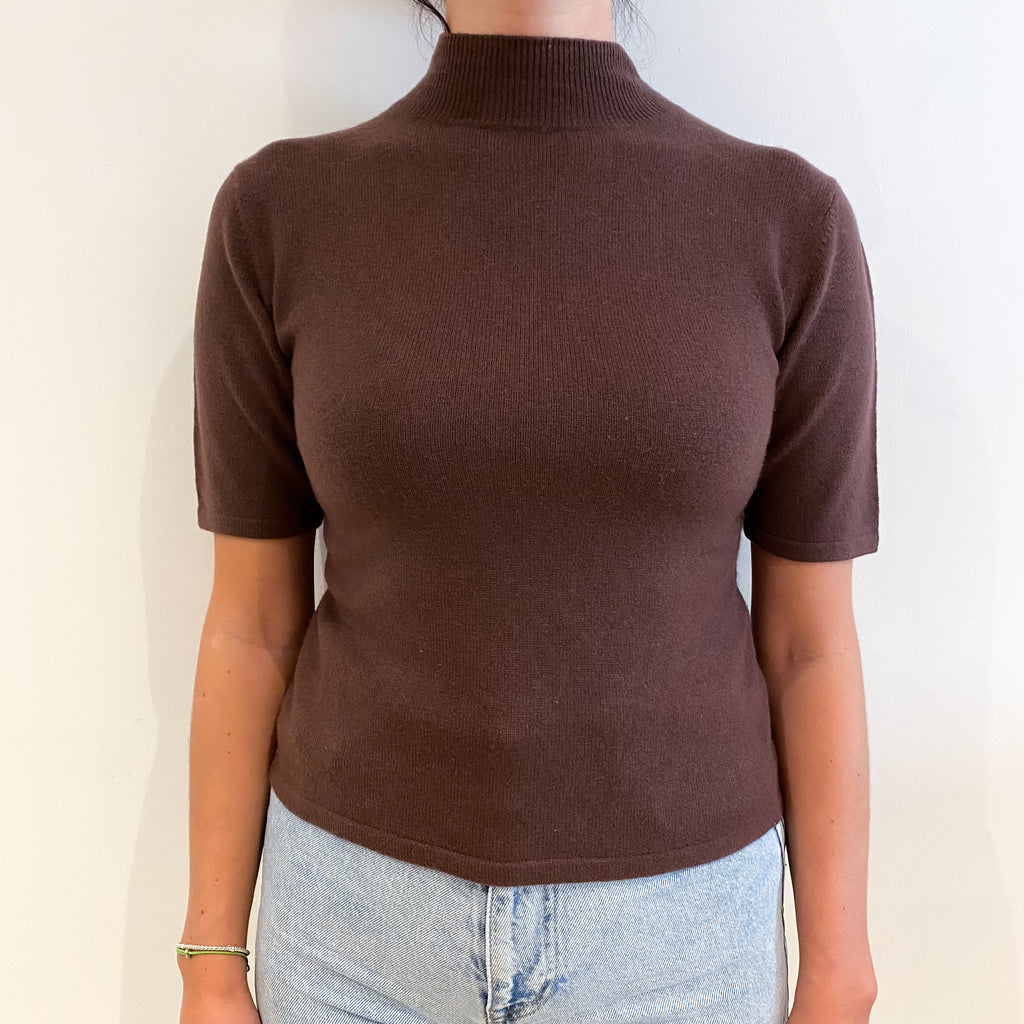 Saddle Brown Cashmere Turtle Neck Short Sleeved Jumper Small