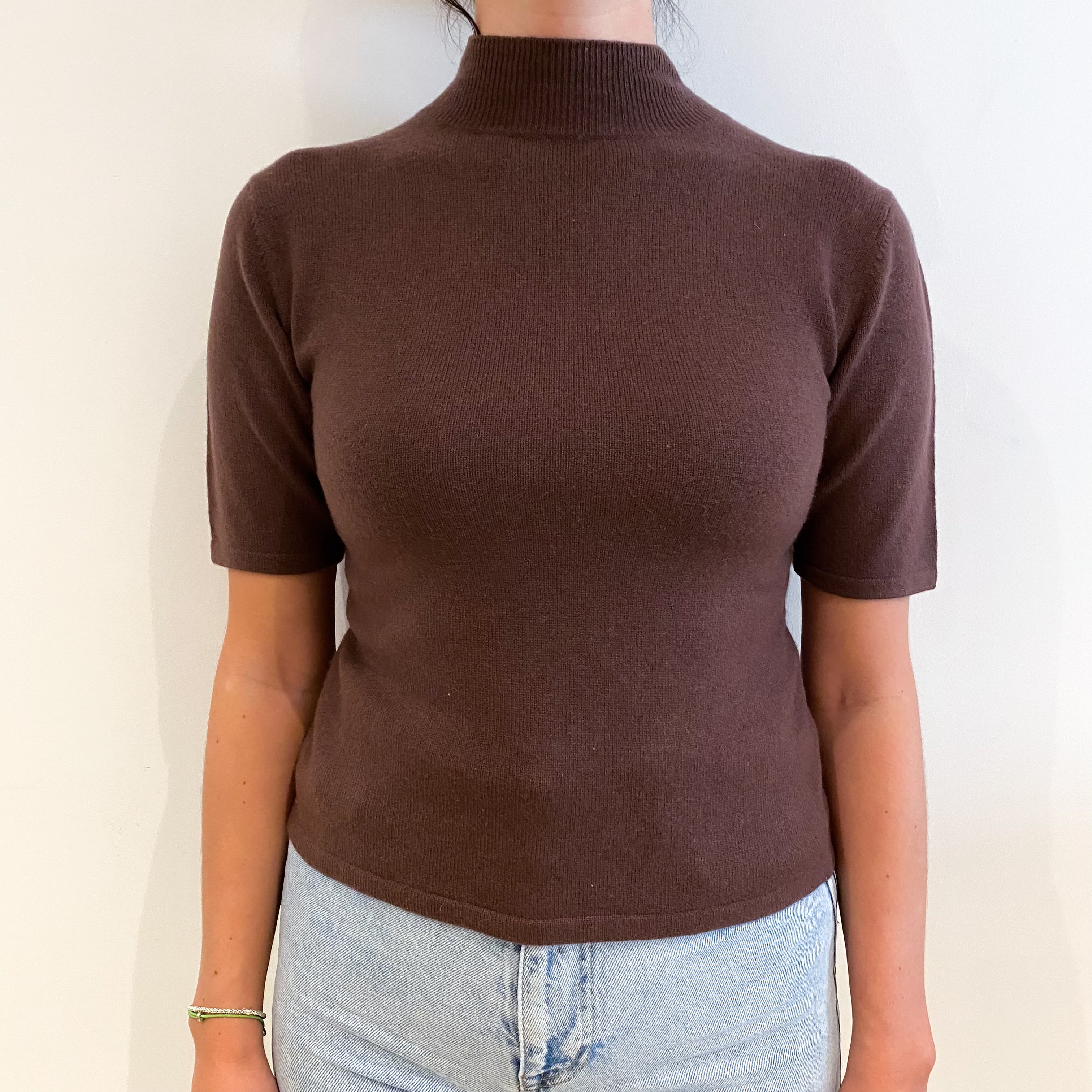 Saddle Brown Cashmere Turtle Neck Short Sleeved Jumper Small