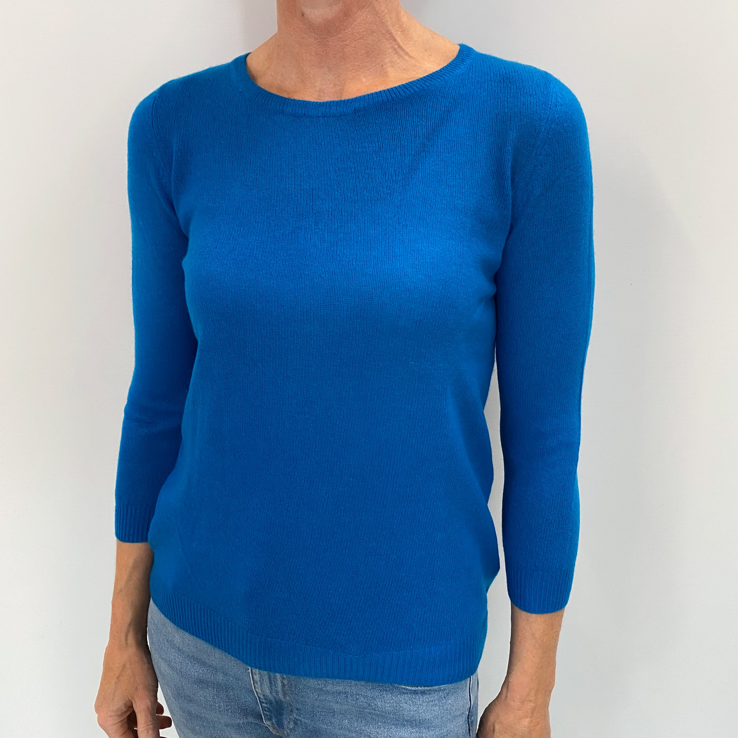 Peacock Blue Cashmere Crew Neck Jumper Small