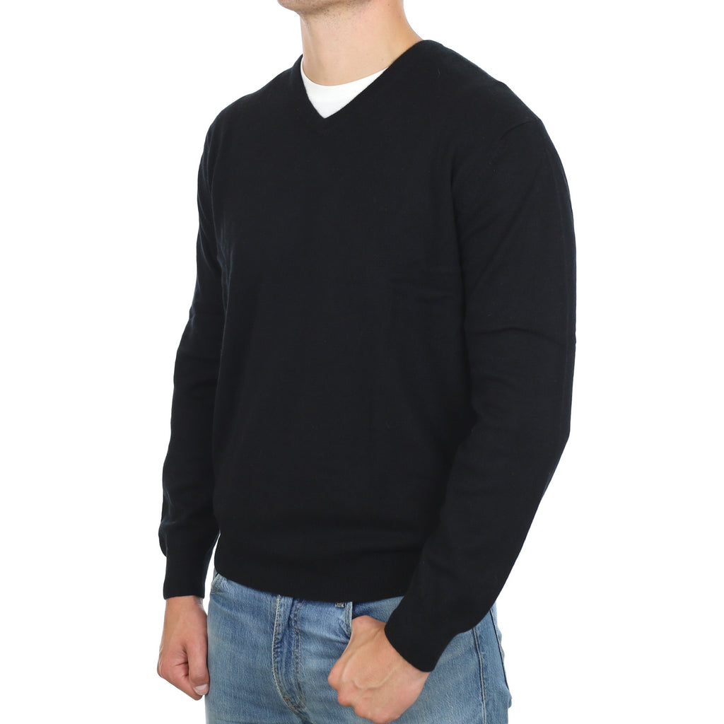 Men's Black Cashmere V Neck Jumper XL