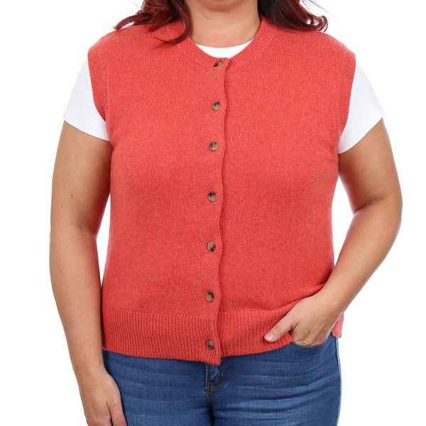 Brand New Watermelon Orange Luxury Cashmere Crew Neck Waistcoat Large UK 16-18