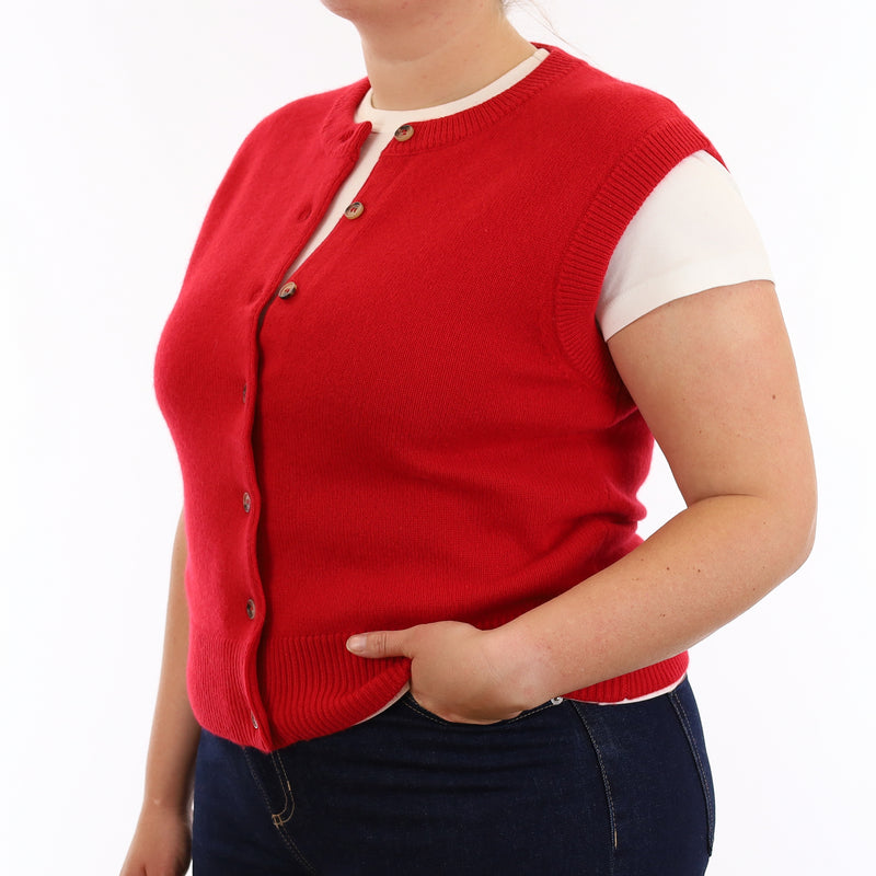 Brand New Post Box Red Luxury Cashmere Crew Neck Waistcoat Large UK 16-18