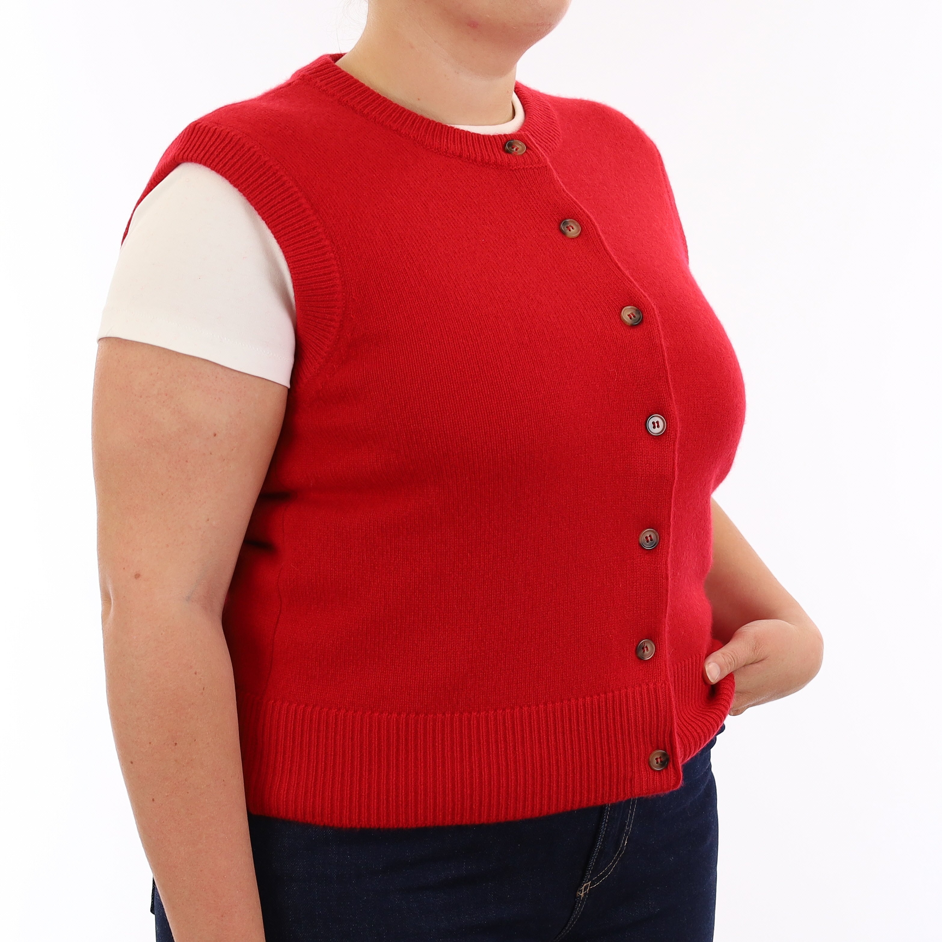 Brand New Post Box Red Luxury Cashmere Crew Neck Waistcoat Large UK 16-18